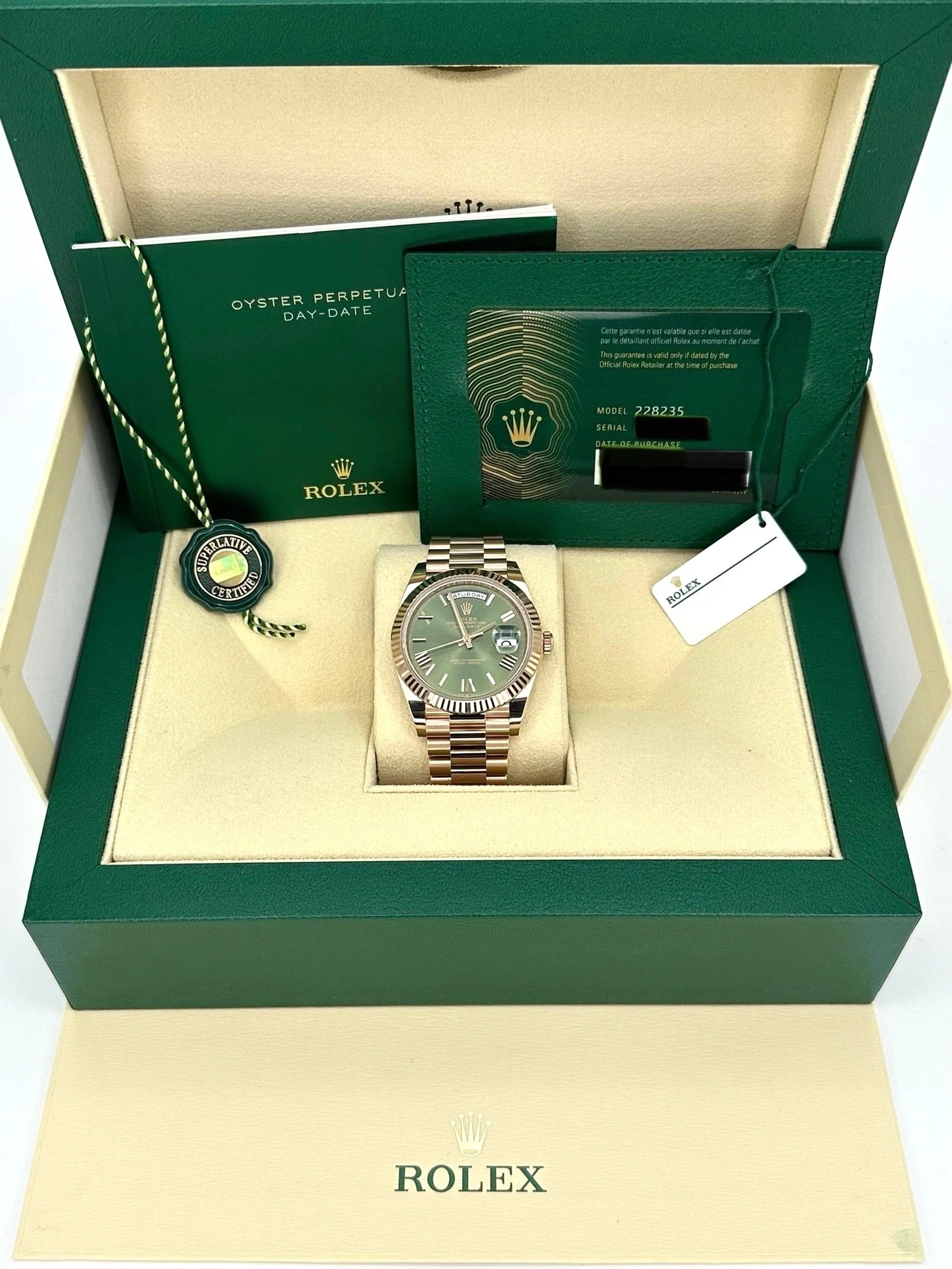 NEW 2024 Rolex Day-Date 40mm 228235 Presidential Rose Gold Olive Dial - Image 11