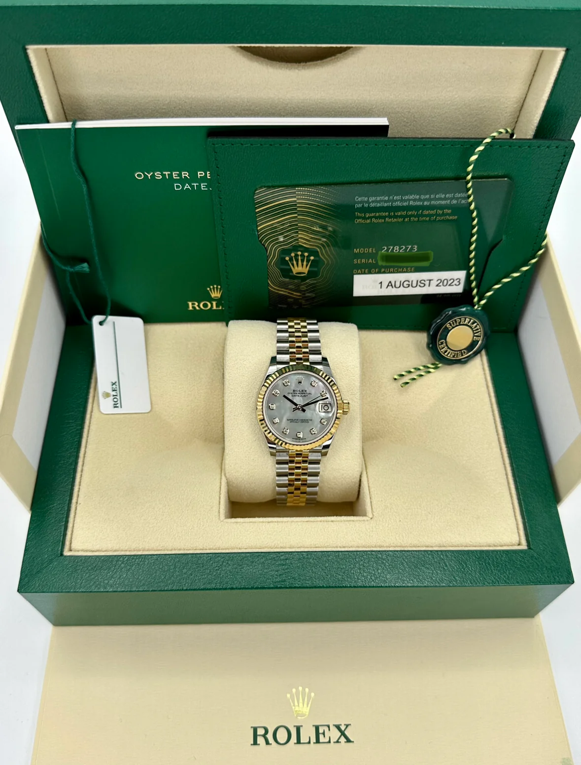 NEW 2023 Rolex Datejust 31mm 278273 Two-Tone Jubilee MOP Diamond Dial - Image 11