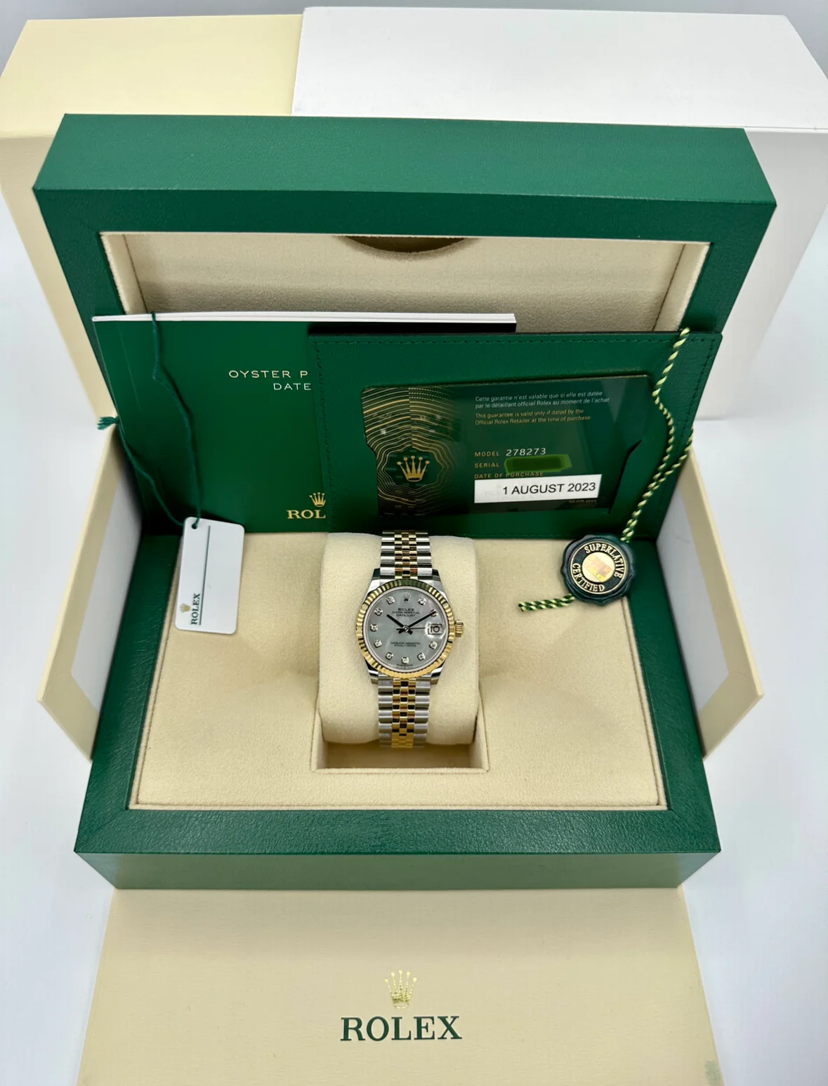 NEW 2023 Rolex Datejust 31mm 278273 Two-Tone Jubilee MOP Diamond Dial - Image 12
