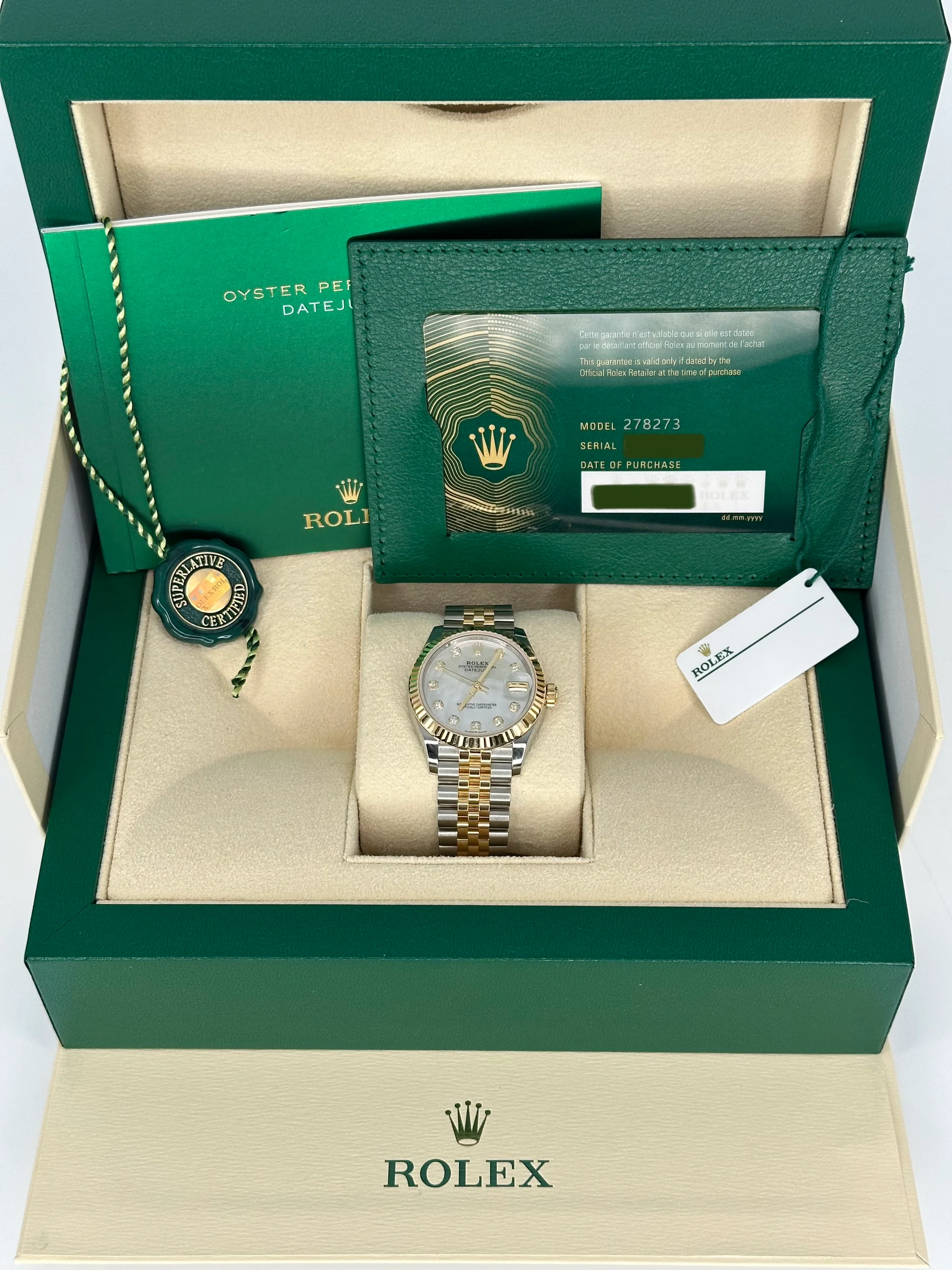 NEW 2023 Rolex Datejust 31mm 278273 Two-Tone Jubilee MOP Diamond Dial - Image 11