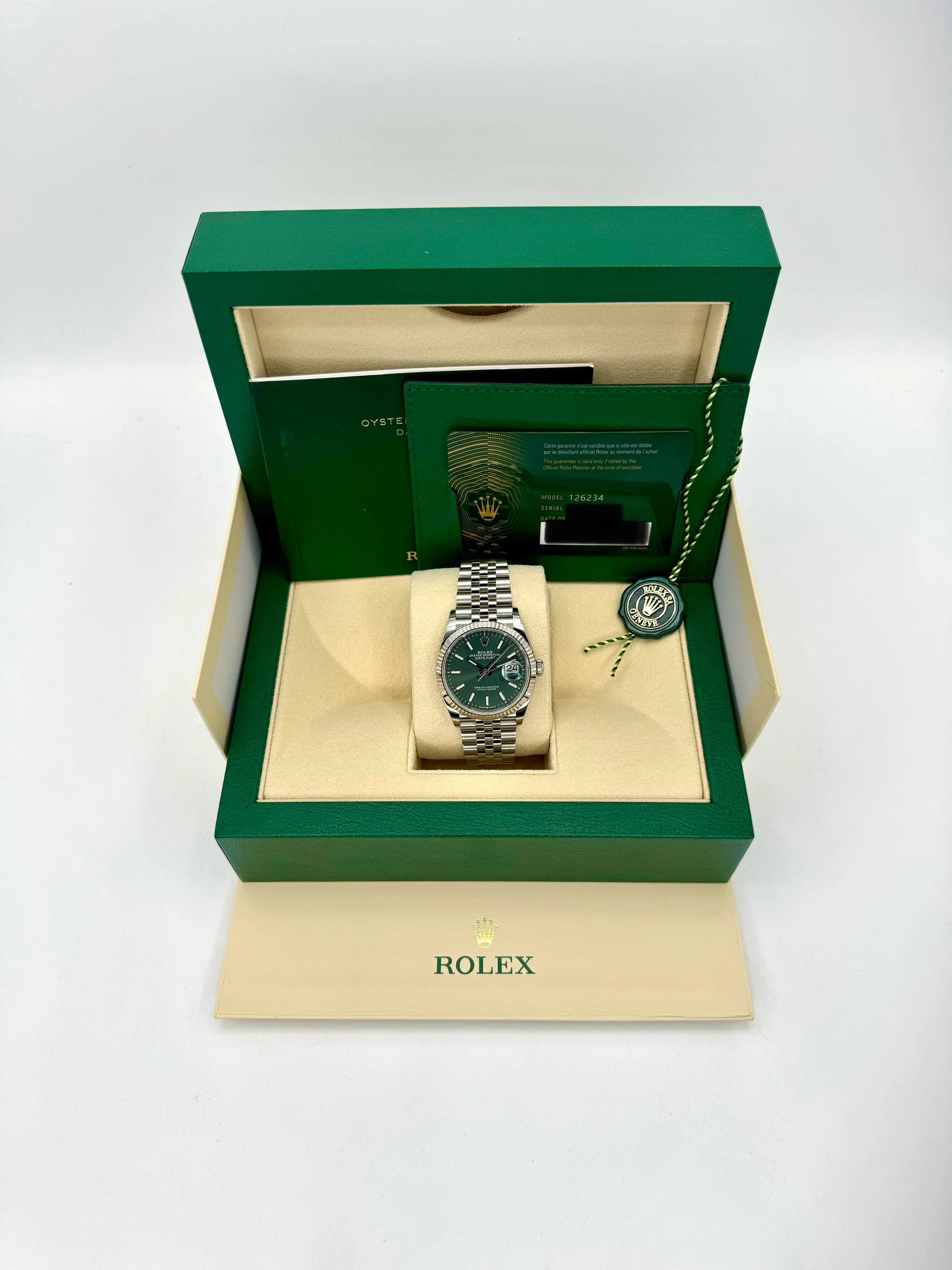 NEW 2023 Rolex Datejust 36mm 126234 Stainless Steel Jubilee Green Dial - Image 11