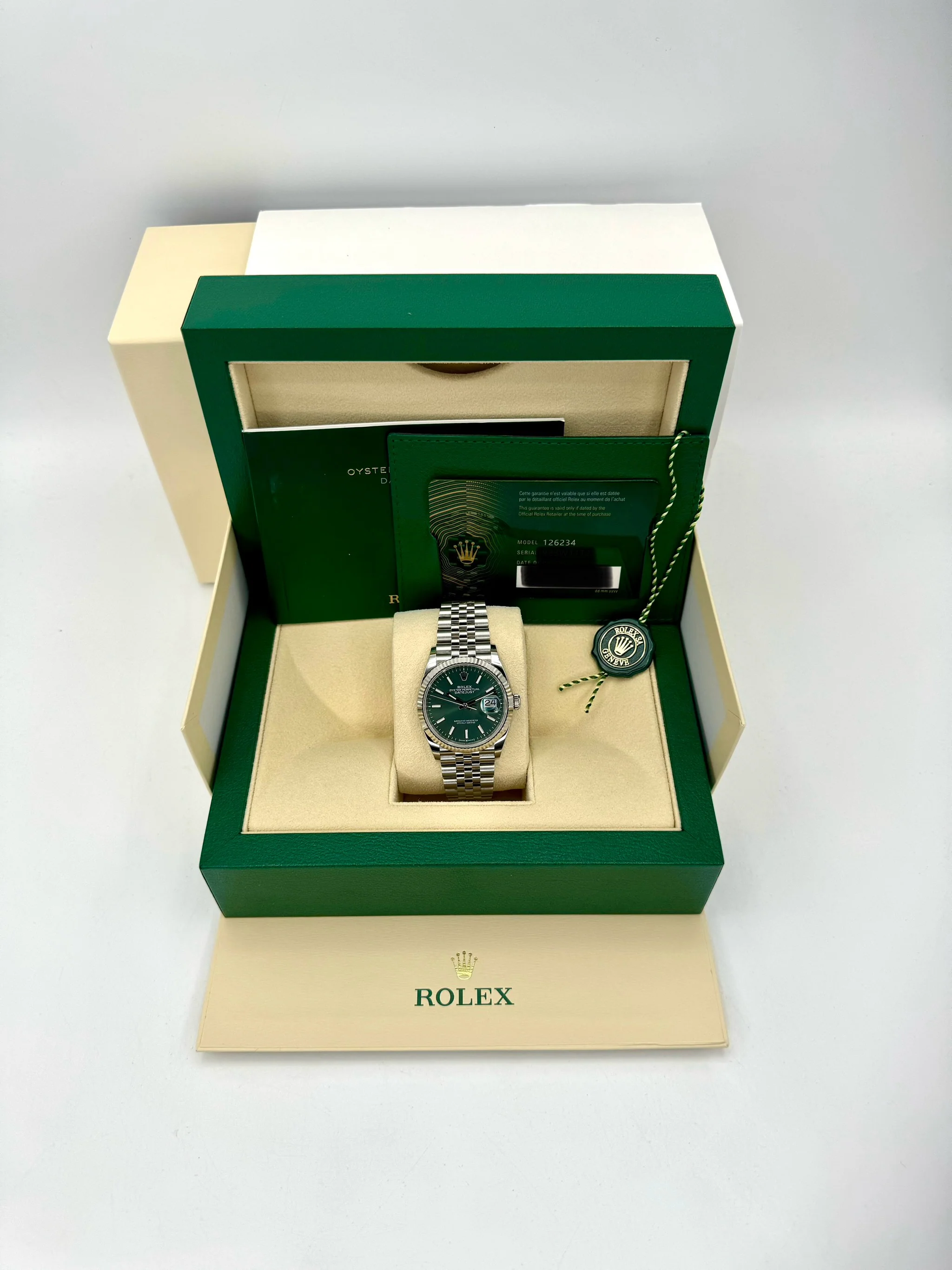 NEW 2023 Rolex Datejust 36mm 126234 Stainless Steel Jubilee Green Dial - Image 12