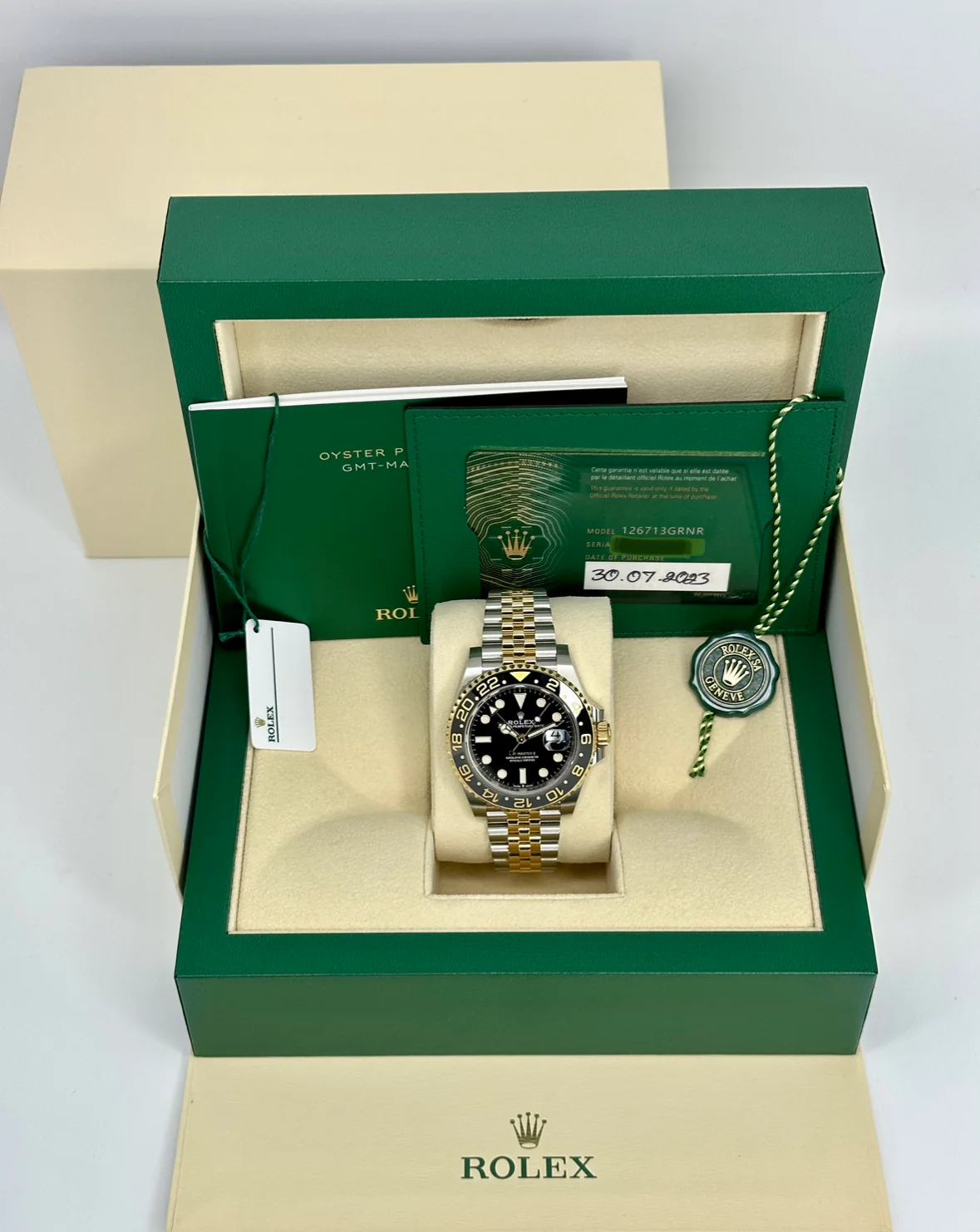 NEW 2023 Rolex GMT-Master II 40mm 126713GRNR Two-Tone Jubilee Black Dial - Image 12