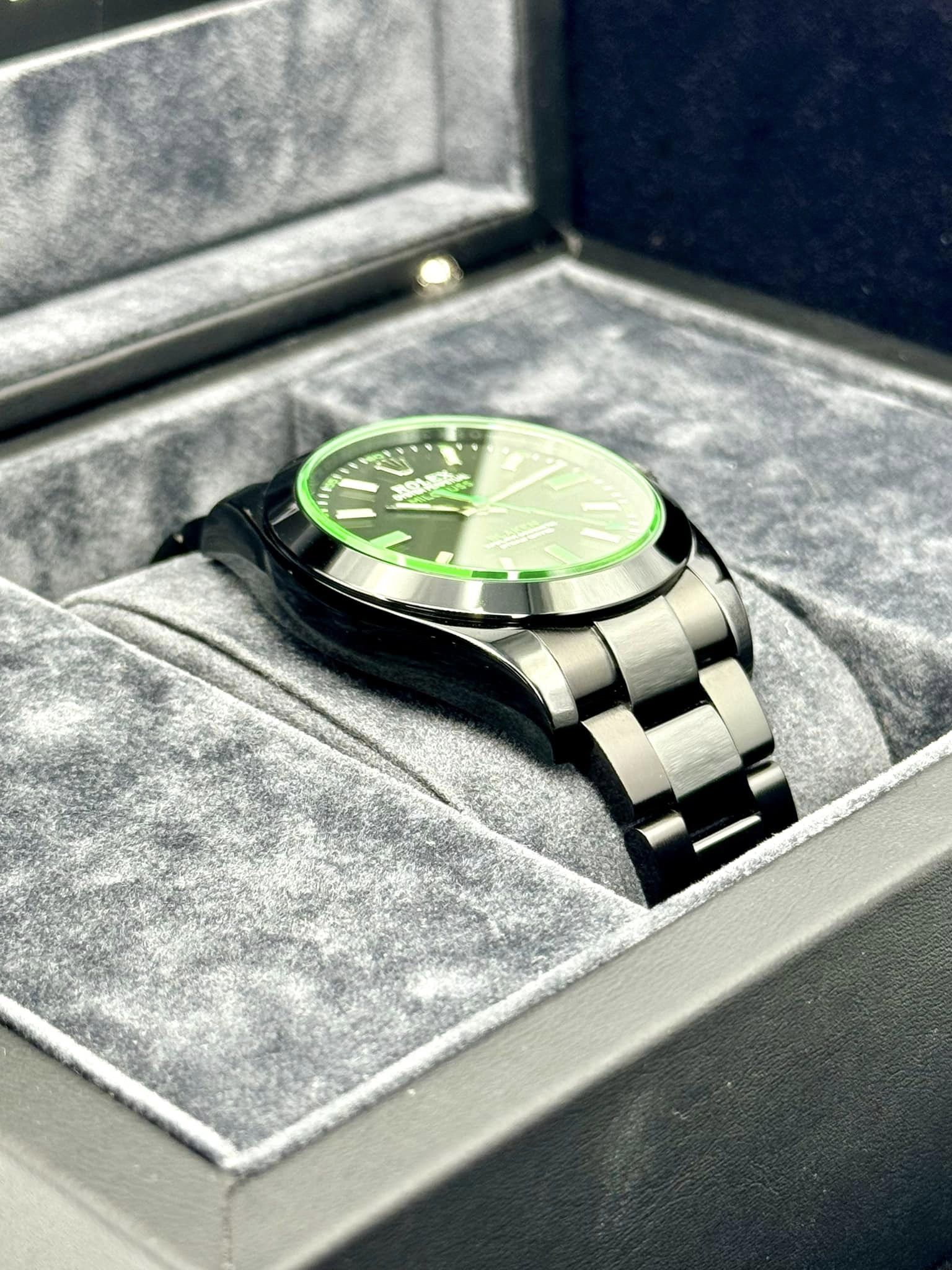 NEW 2023 Rolex Milgauss "Blaken" 40mm 116400GV DLC Black Green Viper - Image 6