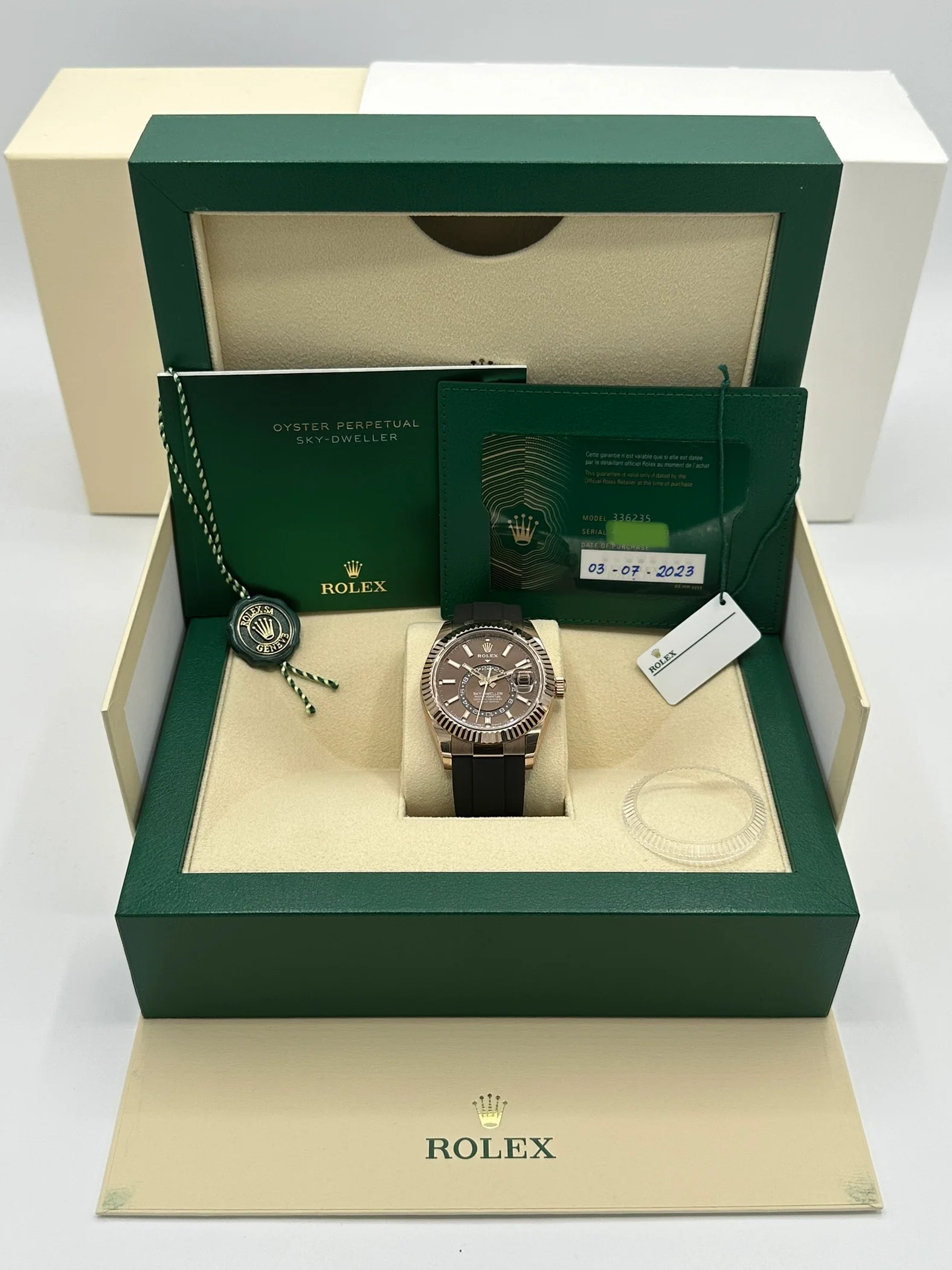 NEW 2023 Rolex Sky-Dweller 336235 Rose Gold Oysterflex Chocolate Dial - Image 11