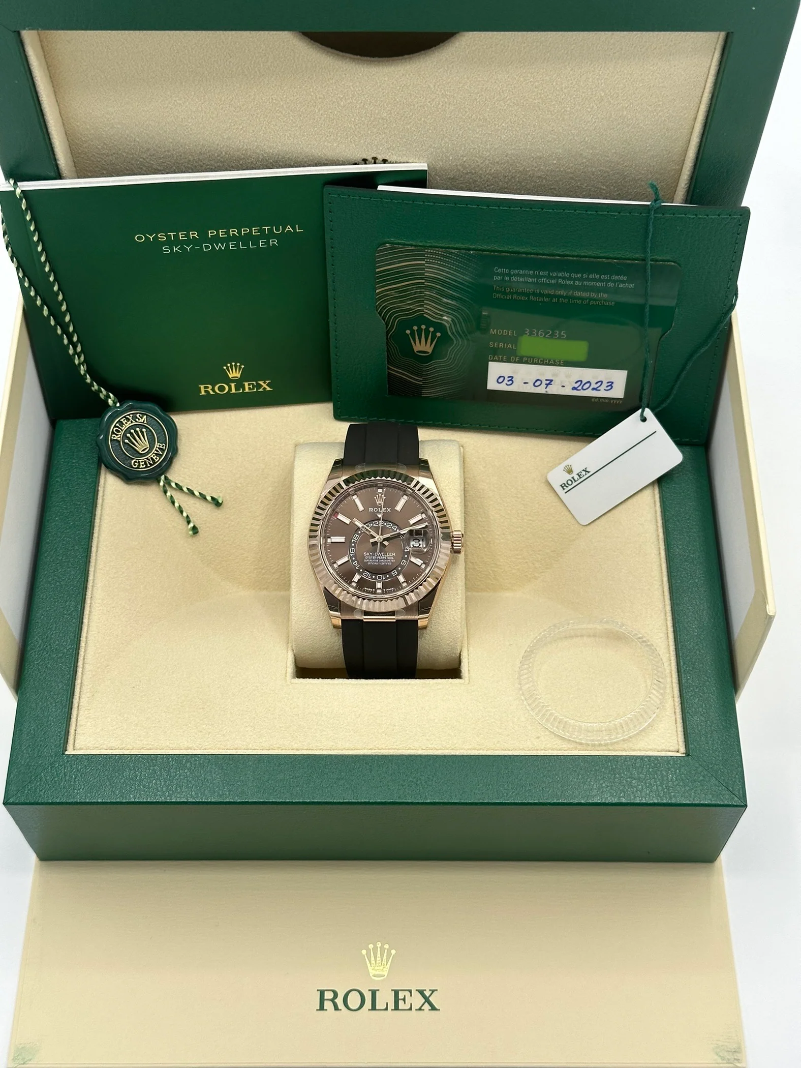 NEW 2023 Rolex Sky-Dweller 336235 Rose Gold Oysterflex Chocolate Dial - Image 12