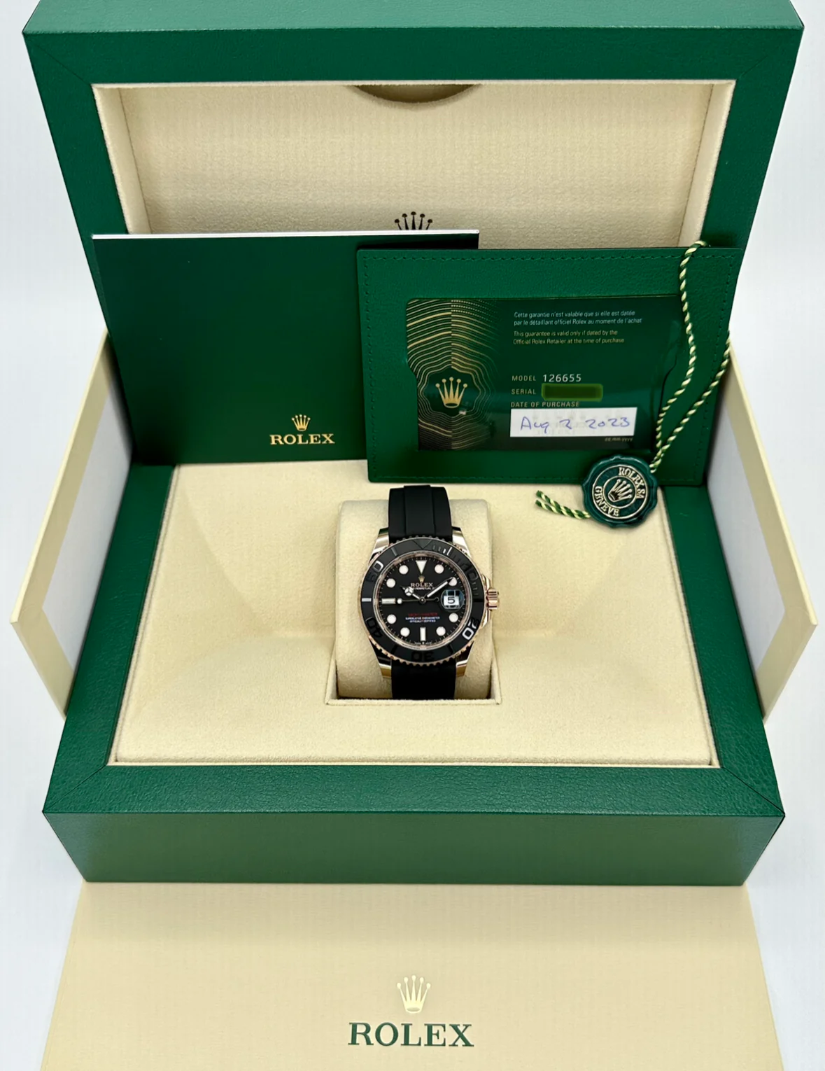 NEW 2023 Rolex Yacht-Master 40mm 126655 Rose Gold Oysterflex Black Dial - Image 11