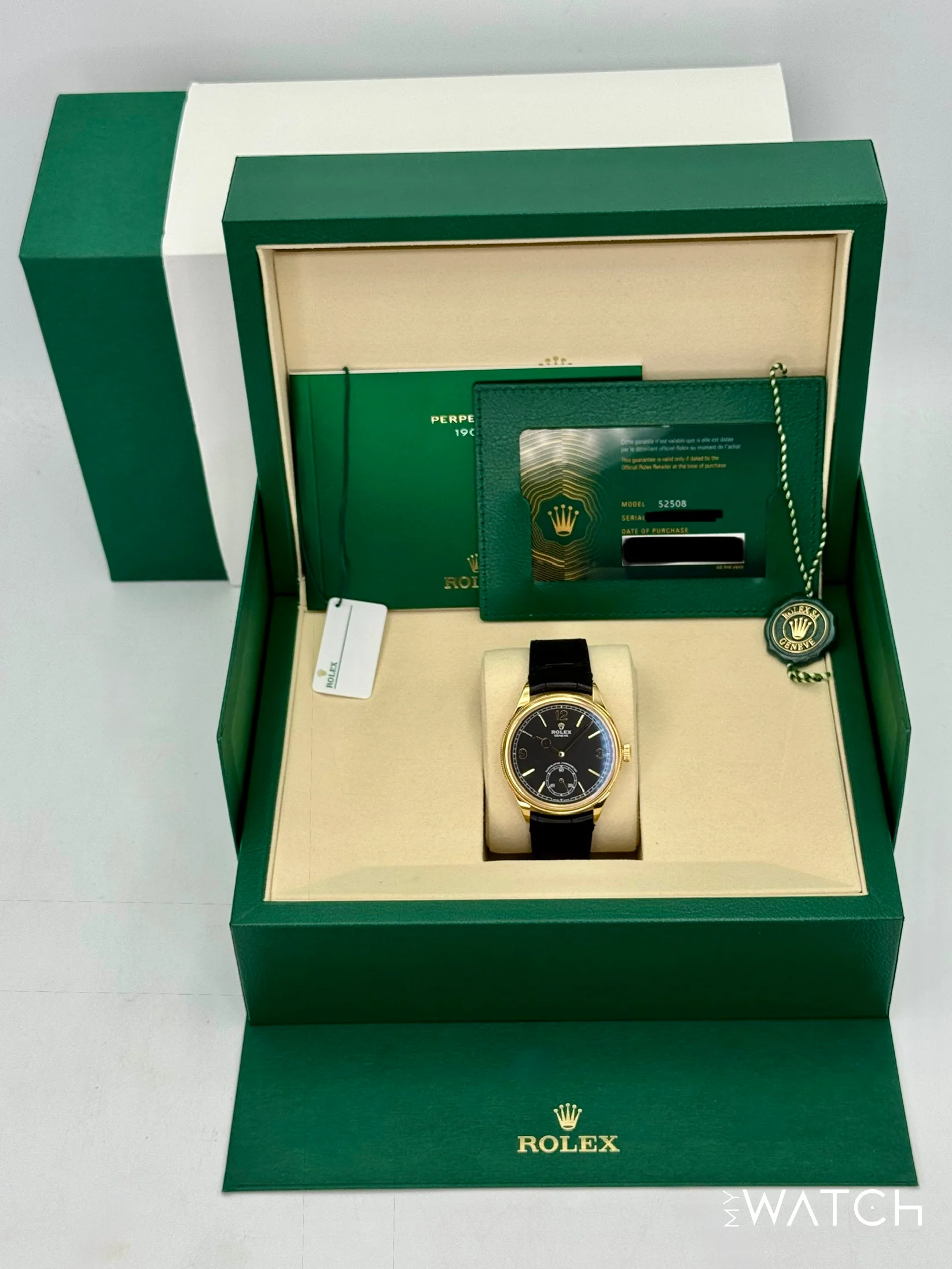 NEW 2025 Rolex 1908 39mm 52508 Yellow Gold Black Dial - Image 10