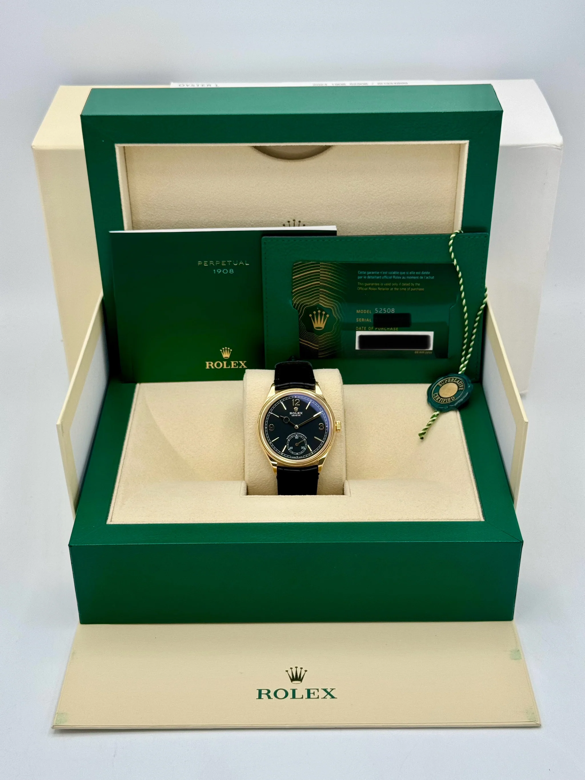 NEW 2024 Rolex 1908 39mm 52508 Yellow Gold Black Dial - Image 13