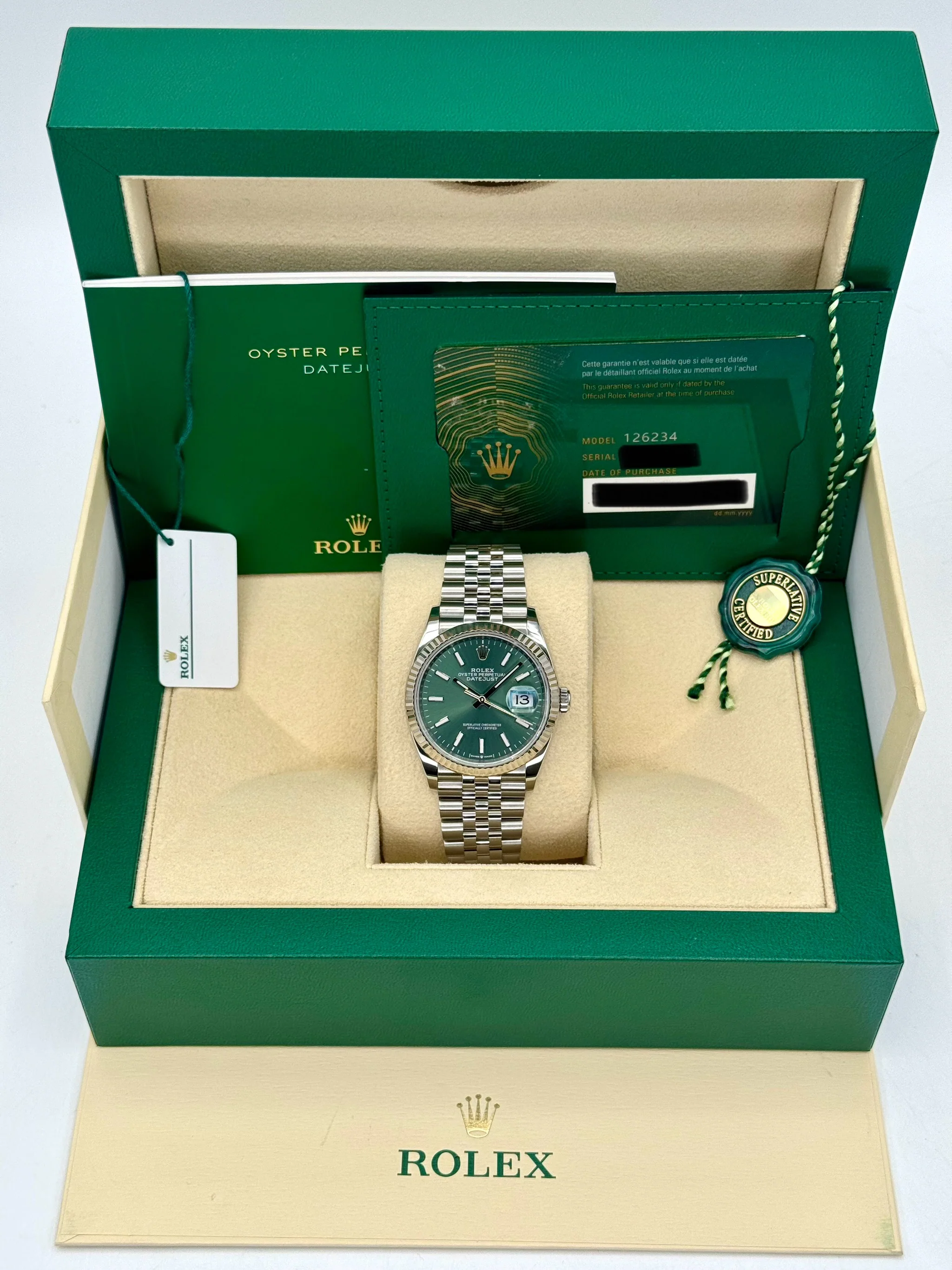 2024 Rolex Datejust 36mm 126234 Stainless Steel Jubilee Green Dial - Image 11