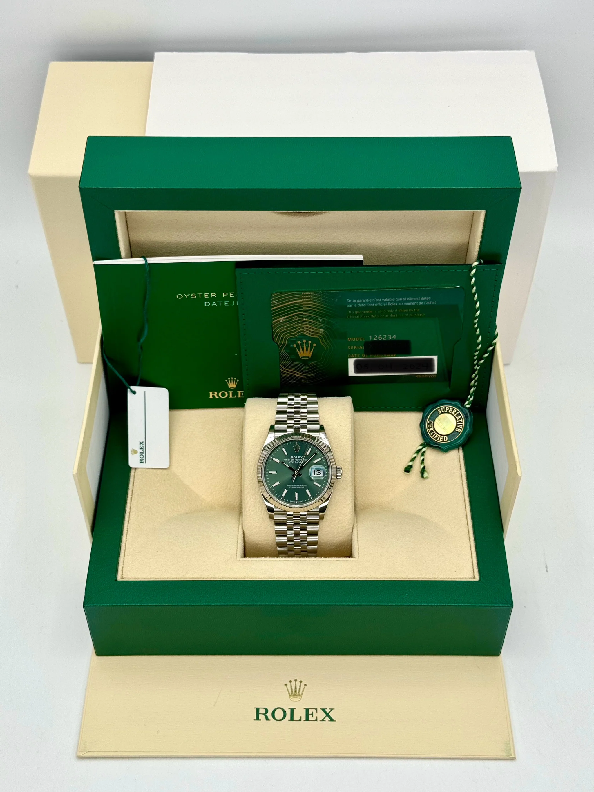 2024 Rolex Datejust 36mm 126234 Stainless Steel Jubilee Green Dial - Image 12