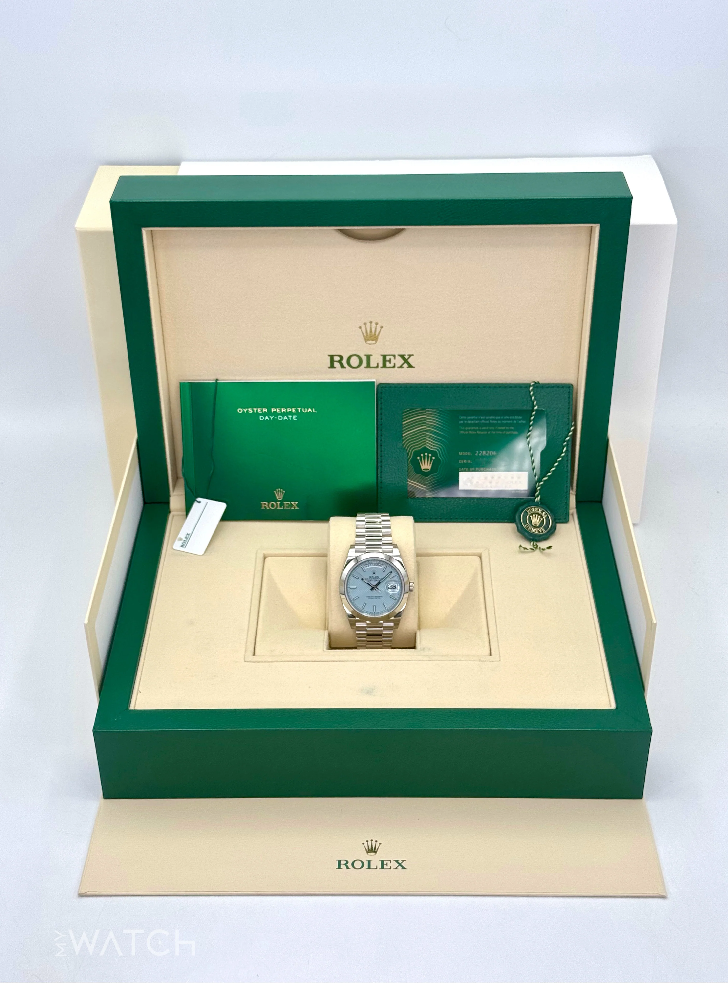 NEW 2024 Rolex Day-Date 40mm 228206 Platinum Blue Motif Dial - Image 9