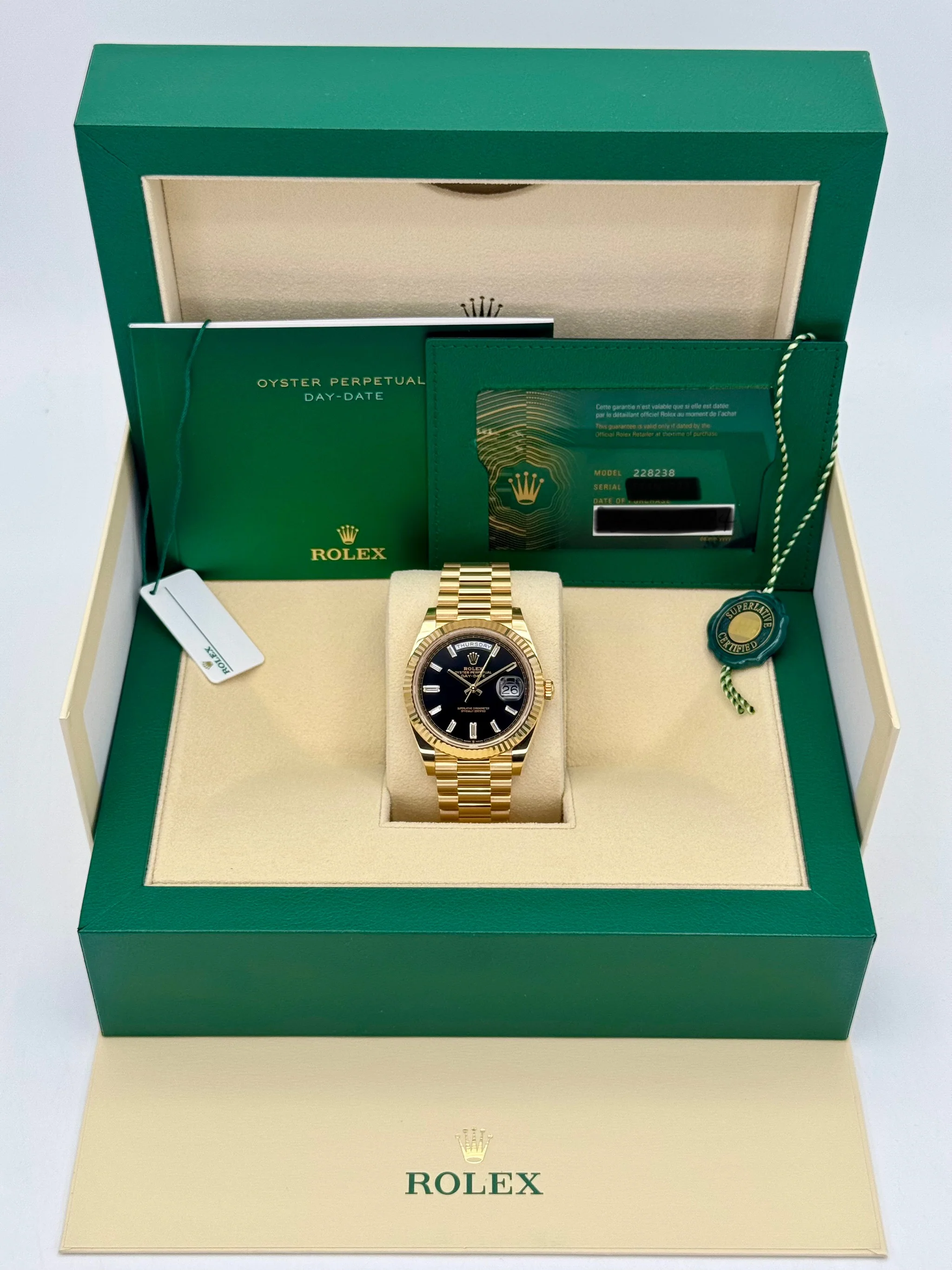NEW 2025 Rolex Day-Date 40mm 228238 Black Diamond Baguette Dial - Image 9