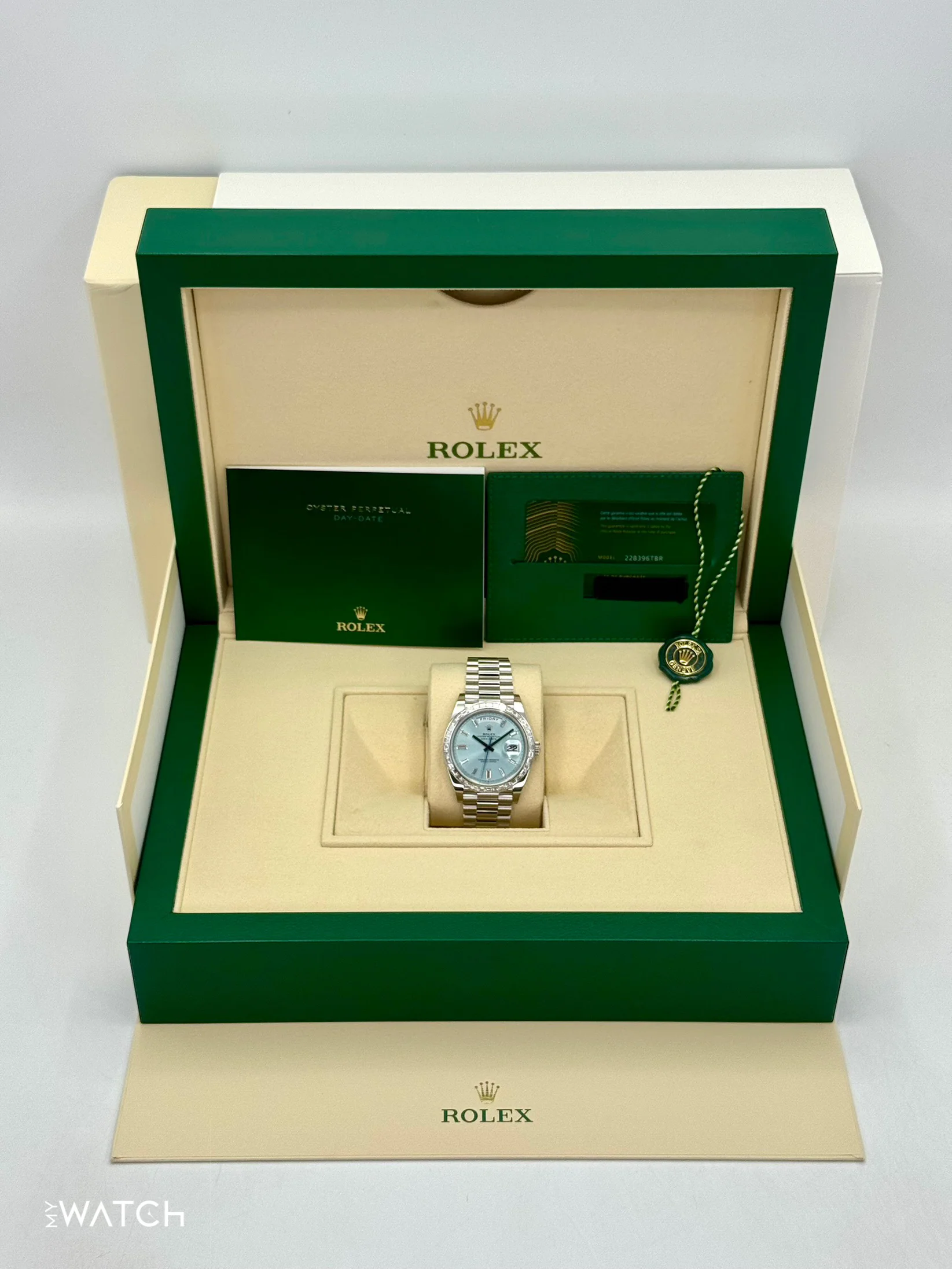 2024 Rolex Day-Date 40mm 228396TBR Ice Blue Diamond Baguette Dial - Image 3