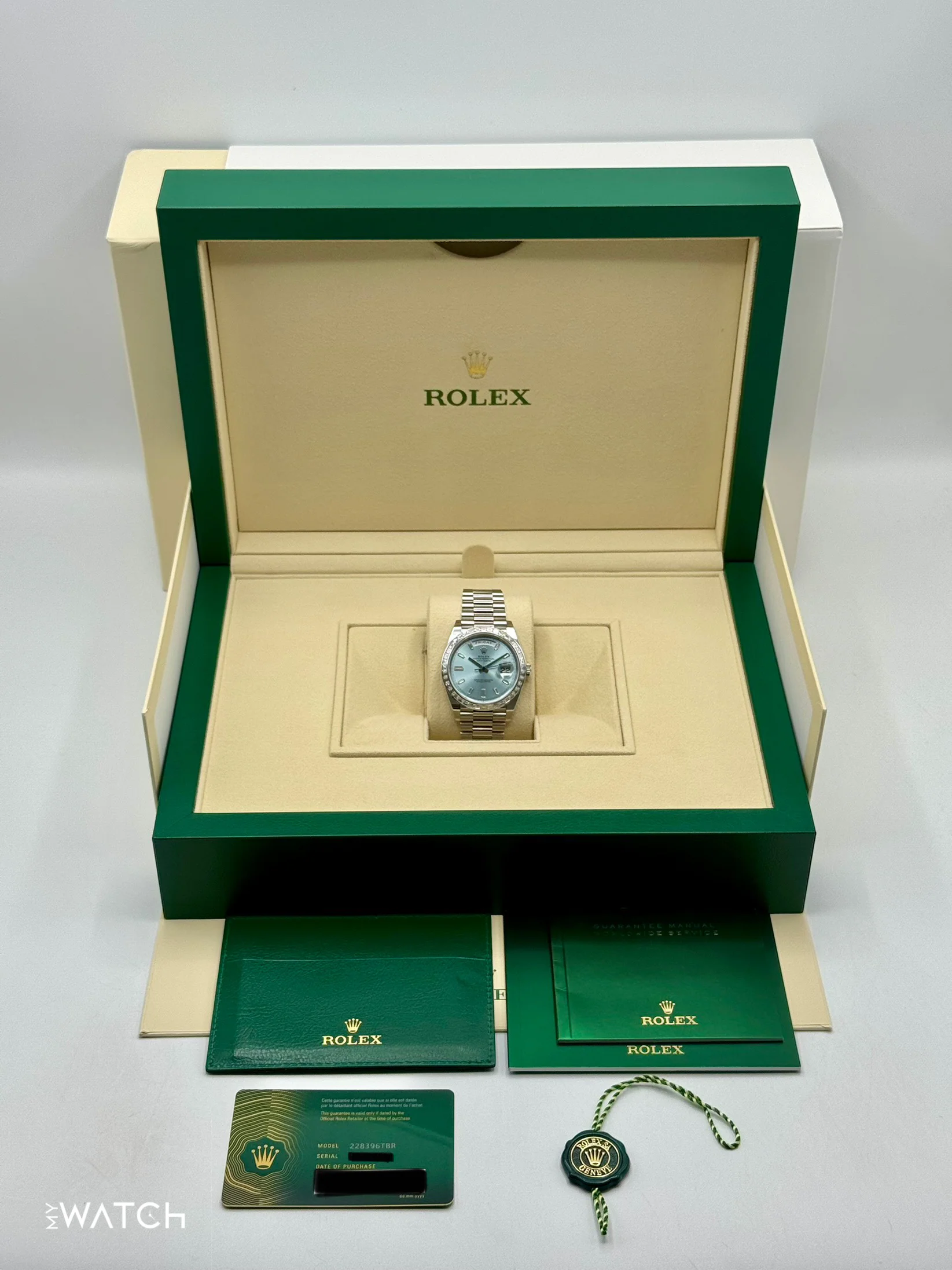 2024 Rolex Day-Date 40mm 228396TBR Ice Blue Diamond Baguette Dial - Image 4