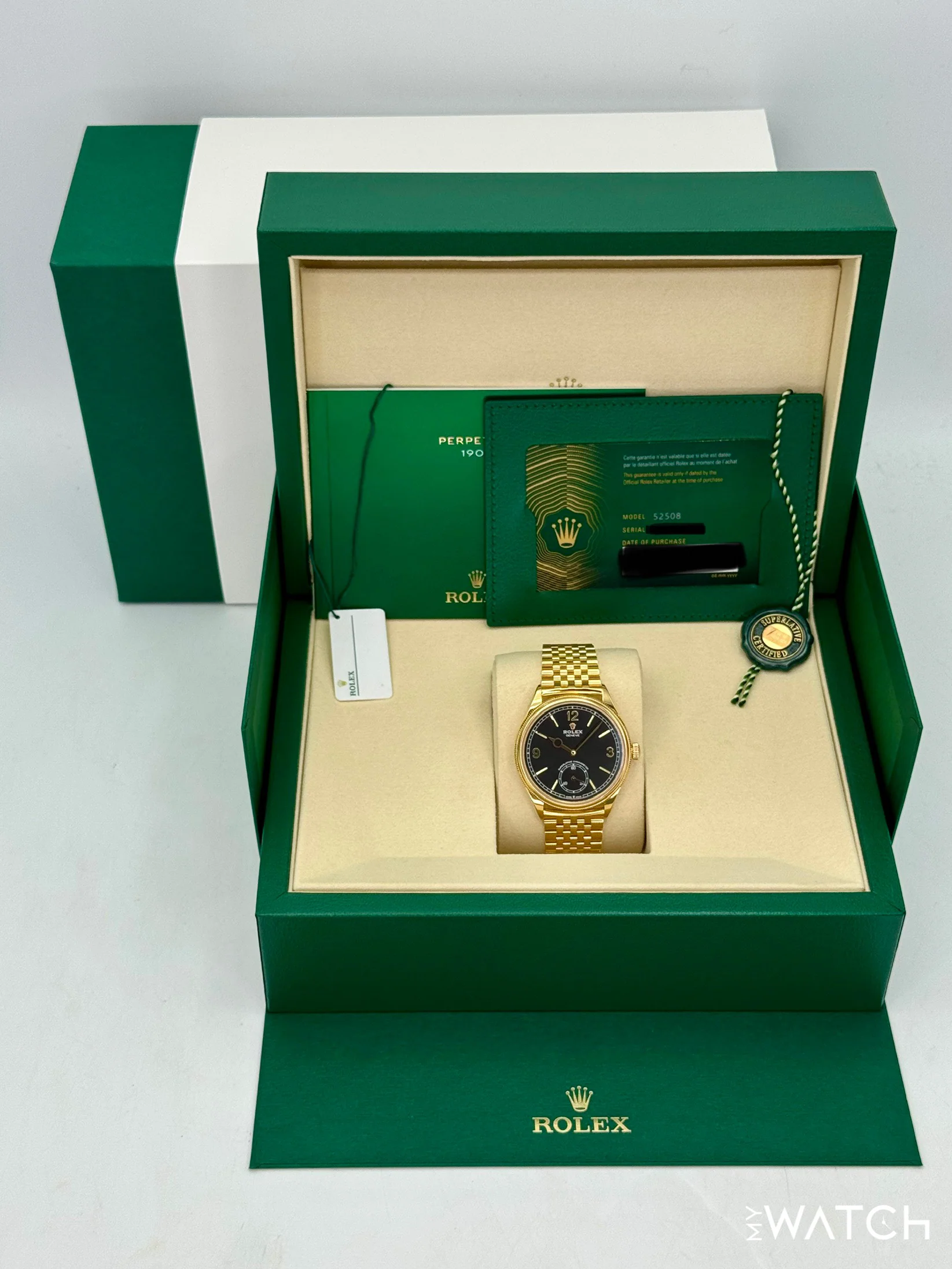 NEW 2025 Rolex 1908 39mm 52508 Yellow Gold Settimo Bracelet Black Dial - Image 10