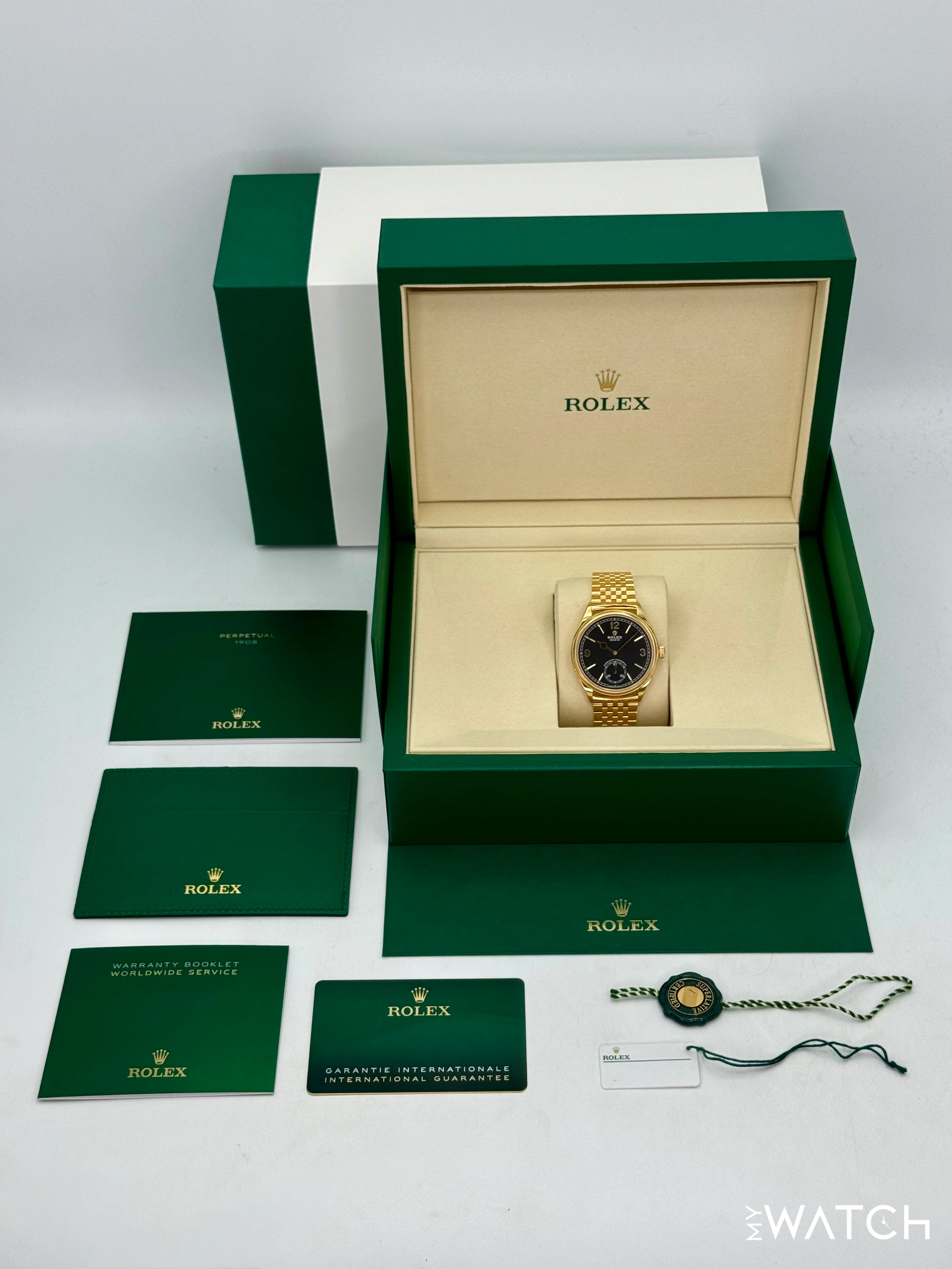 NEW 2025 Rolex 1908 39mm 52508 Yellow Gold Settimo Bracelet Black Dial - Image 11