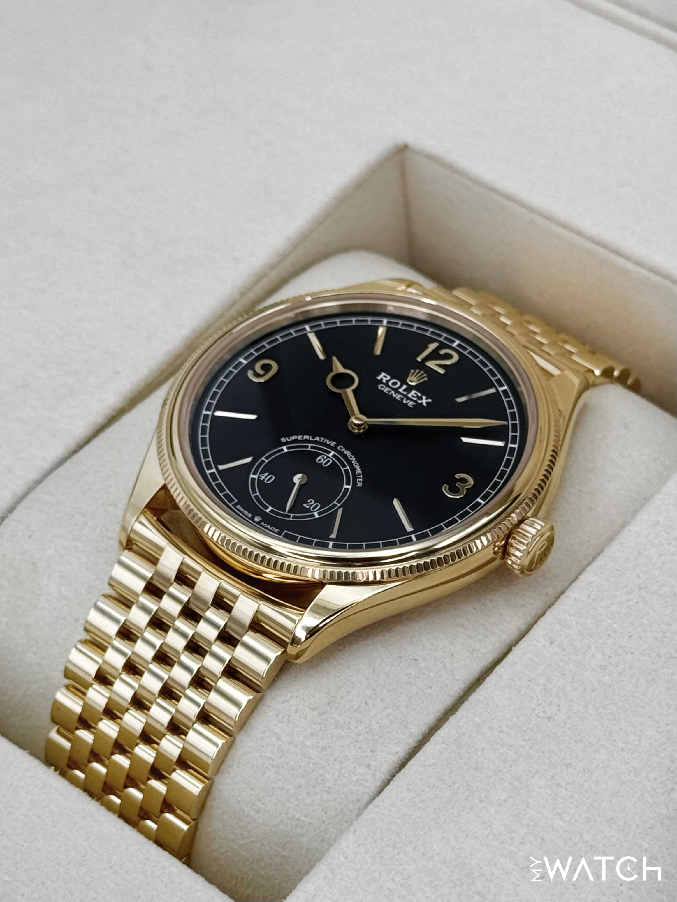 NEW 2025 Rolex 1908 39mm 52508 Yellow Gold Settimo Bracelet Black Dial - Image 5