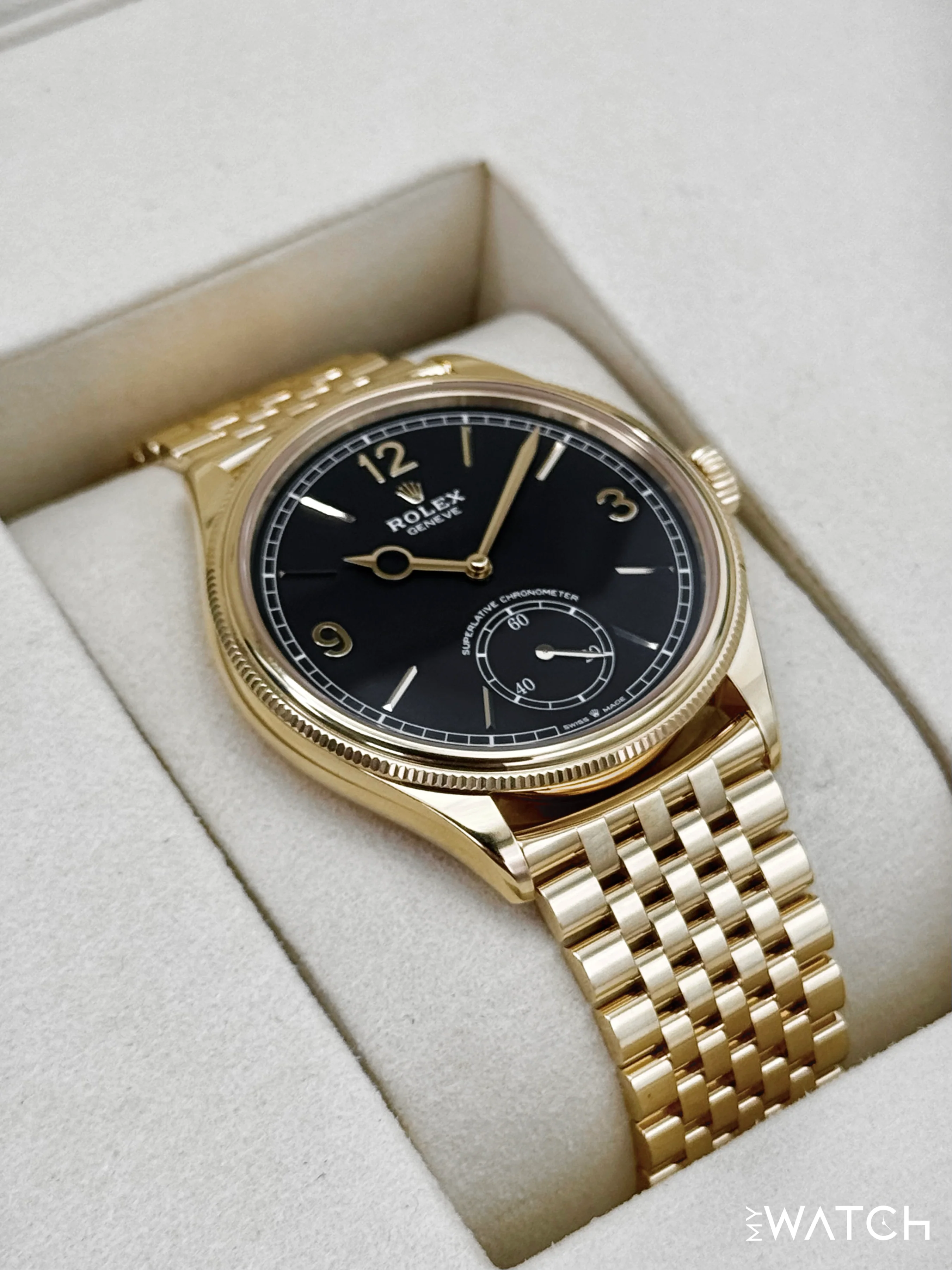 NEW 2025 Rolex 1908 39mm 52508 Yellow Gold Settimo Bracelet Black Dial - Image 6