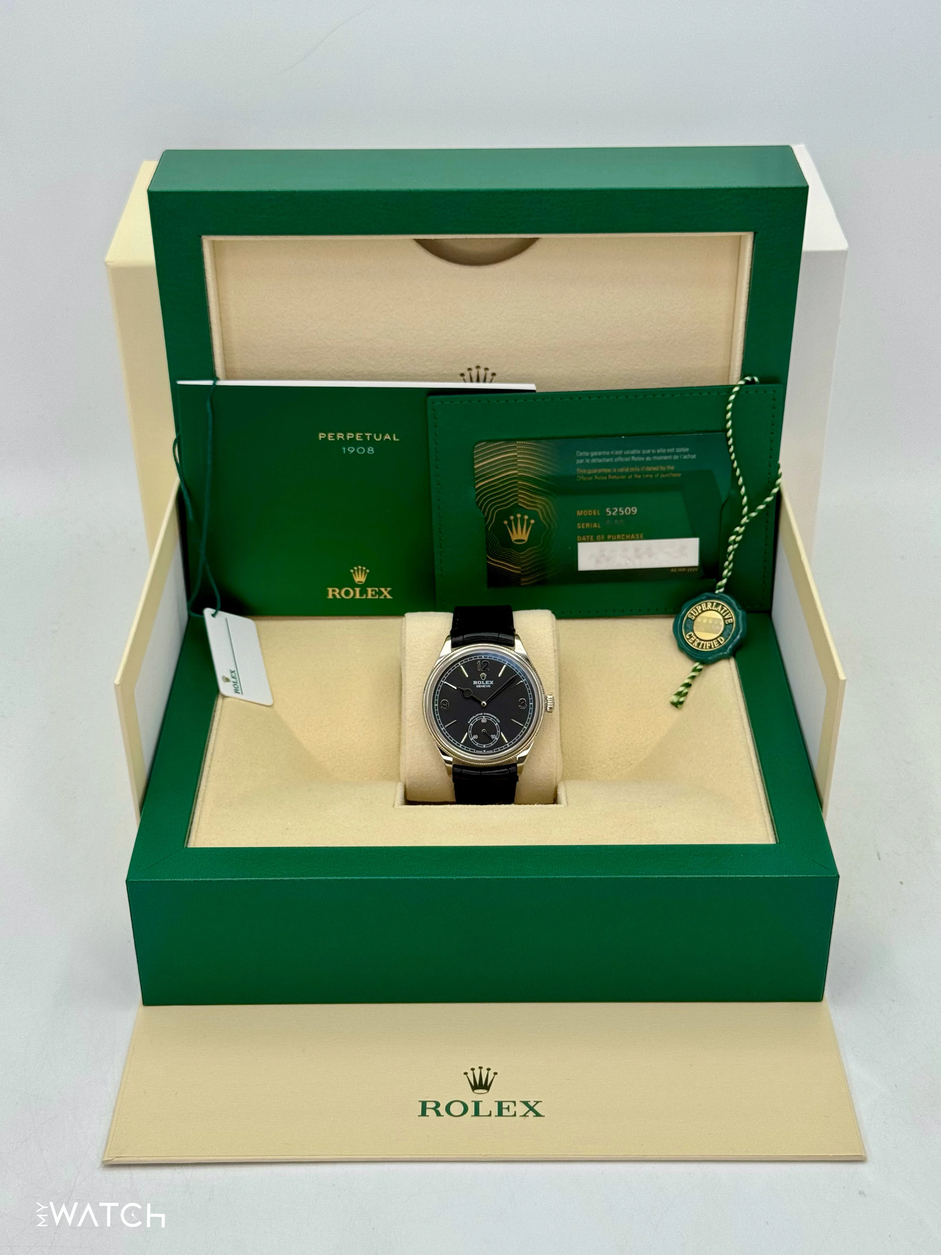 NEW 2025 Rolex 1908 39mm 52509 18kt White Gold Black Dial - Image 10
