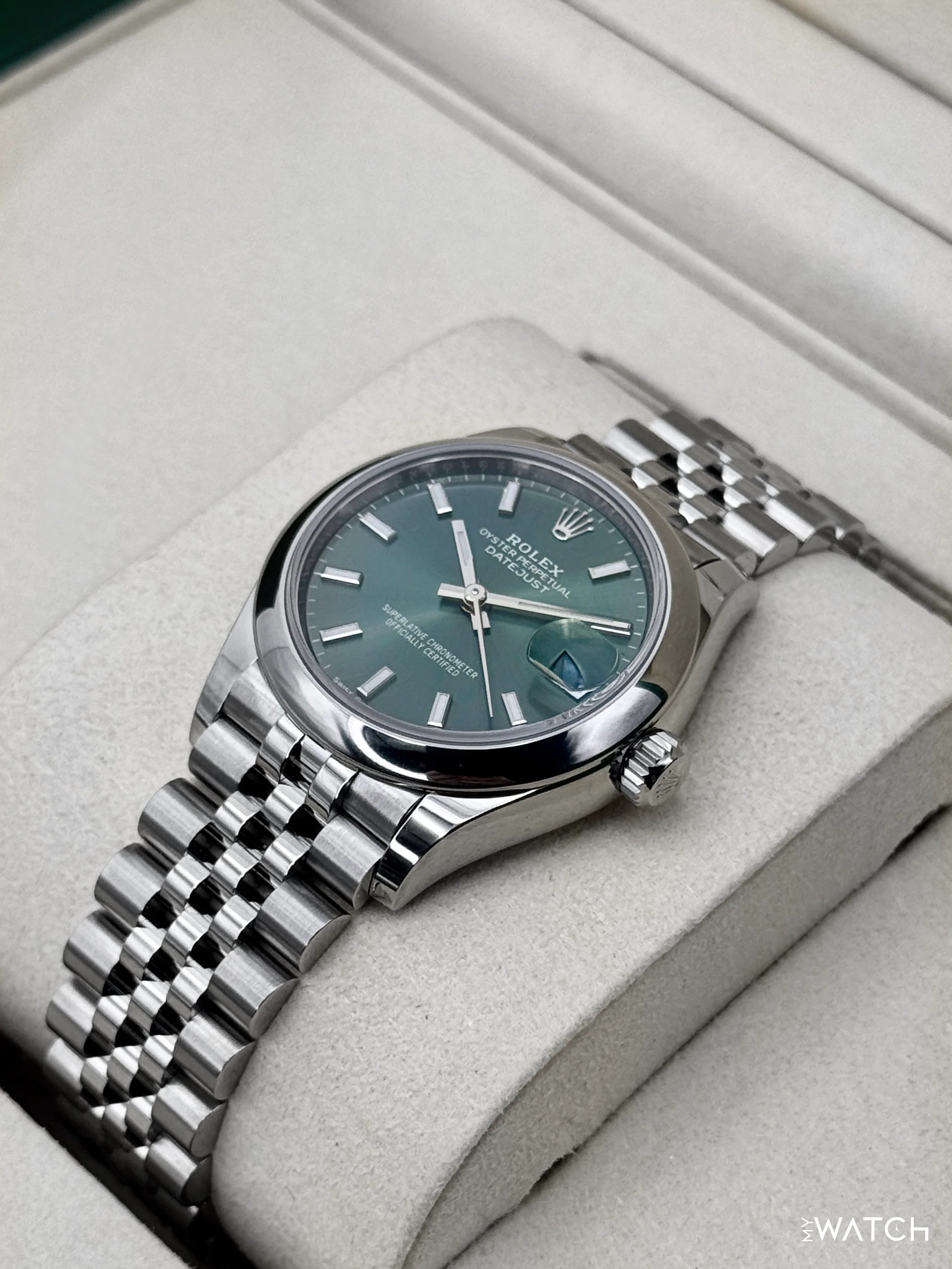 NEW 2025 Rolex Datejust 31mm 278240 Stainless Steel Jubilee Mint Green Dial - Image 5