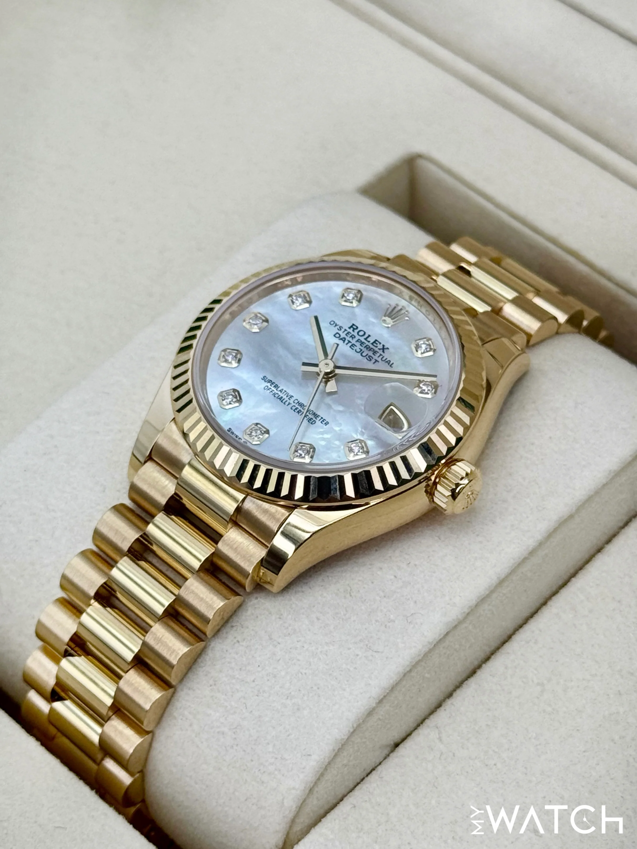 NEW 2025 Rolex Datejust 31mm 278278 Yellow Gold MOP Diamond Dial - Image 5