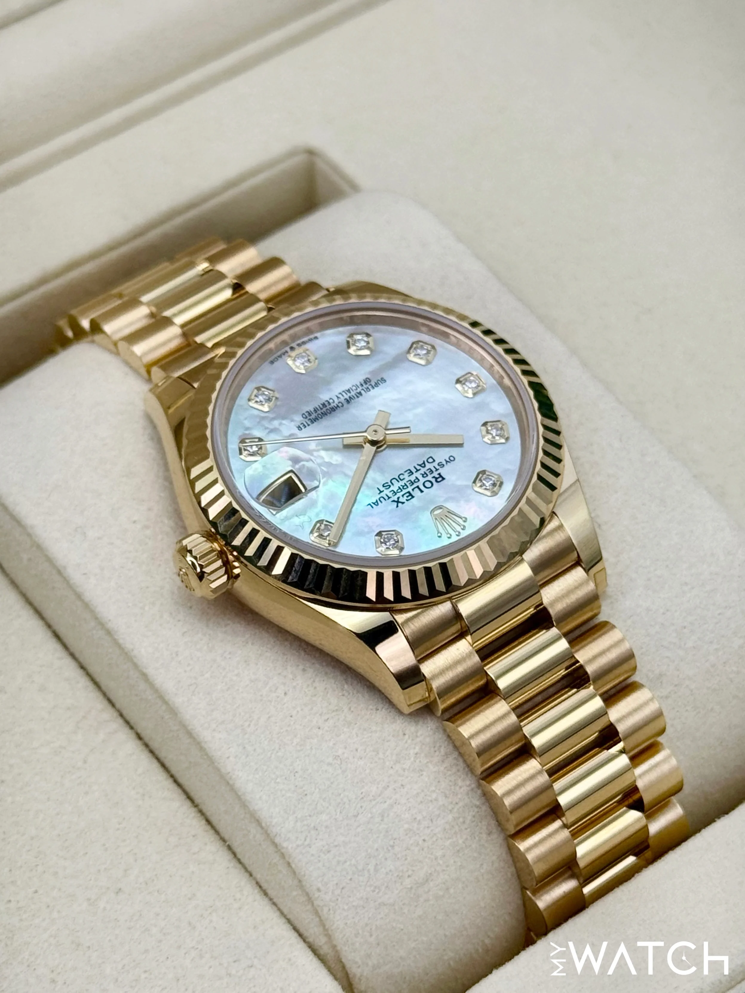 NEW 2025 Rolex Datejust 31mm 278278 Yellow Gold MOP Diamond Dial - Image 8