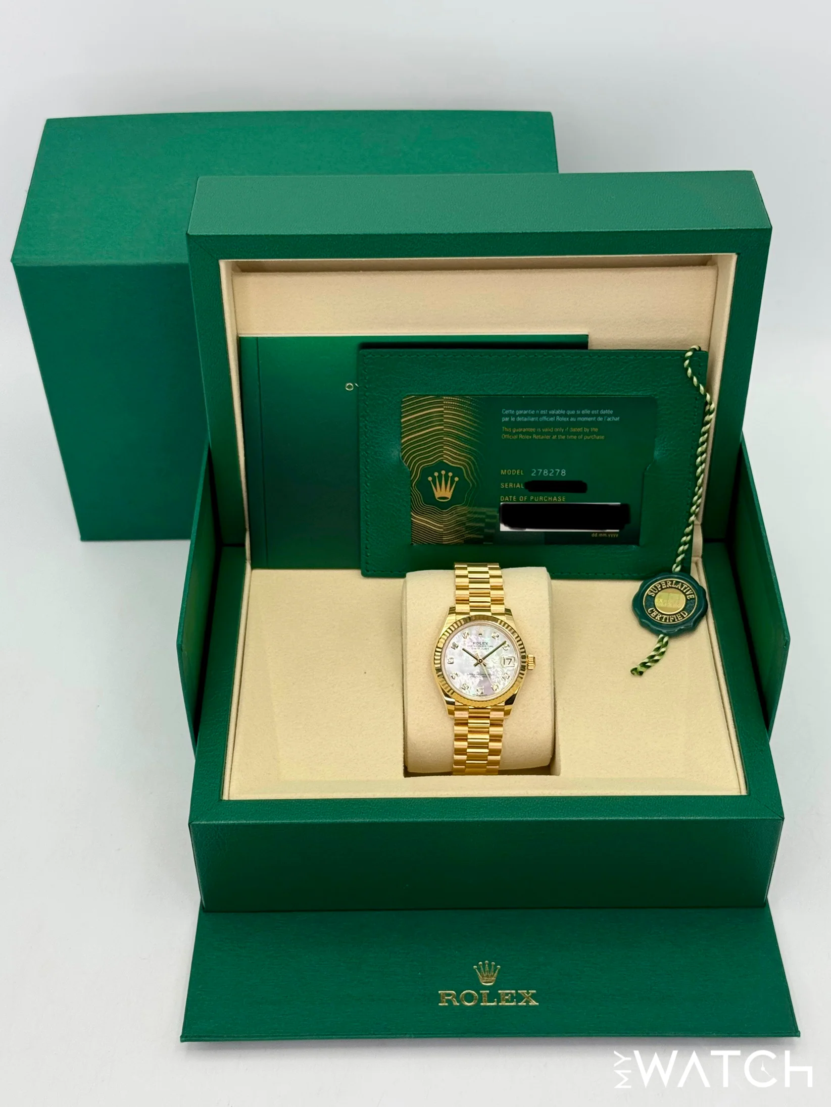 NEW 2025 Rolex Datejust 31mm 278278 Yellow Gold MOP Diamond Dial - Image 9