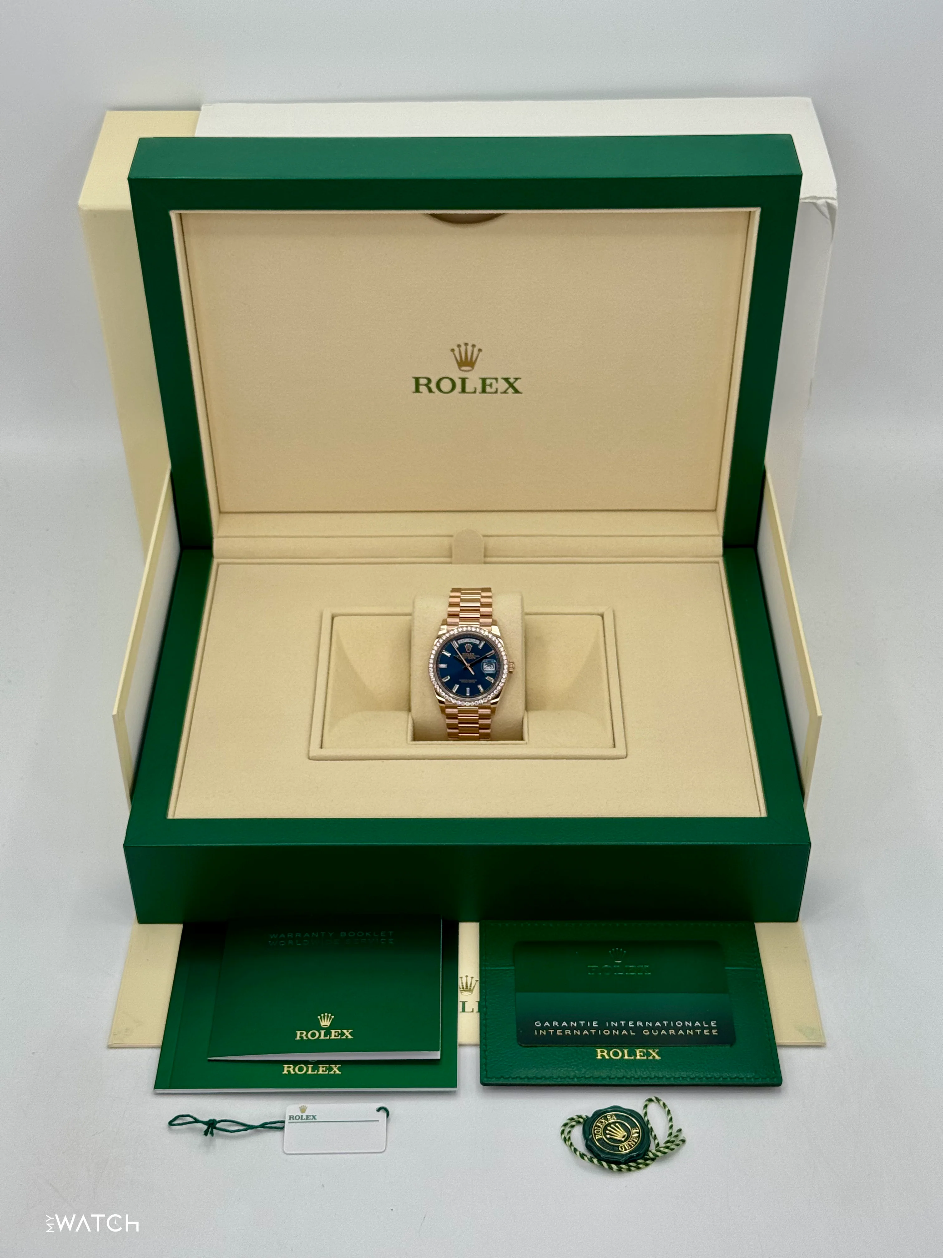 NEW 2025 Rolex Day-Date 36mm 128345RBR Rose Gold Blue Baguette Dial - Image 10