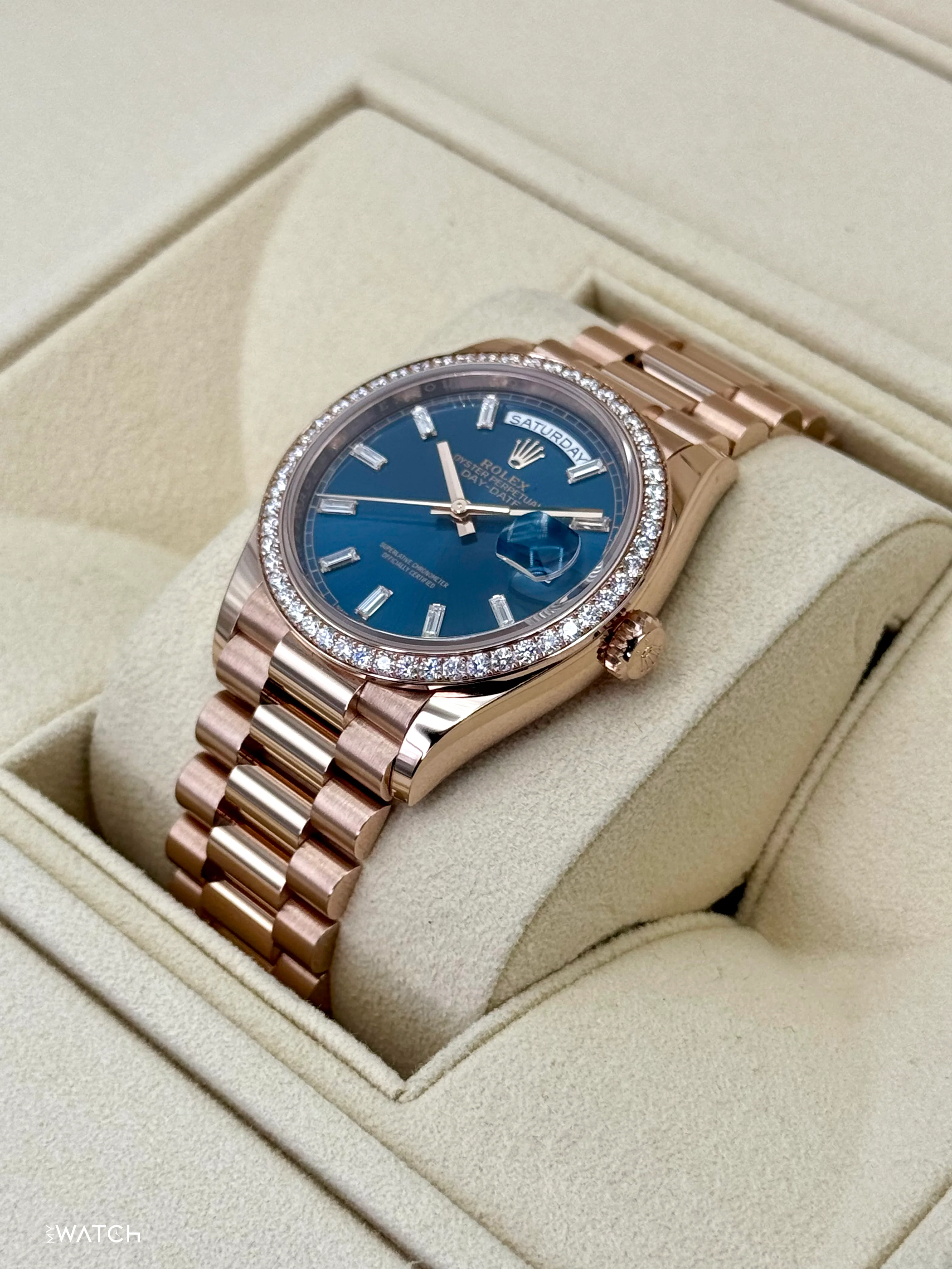 NEW 2025 Rolex Day-Date 36mm 128345RBR Rose Gold Blue Baguette Dial - Image 5