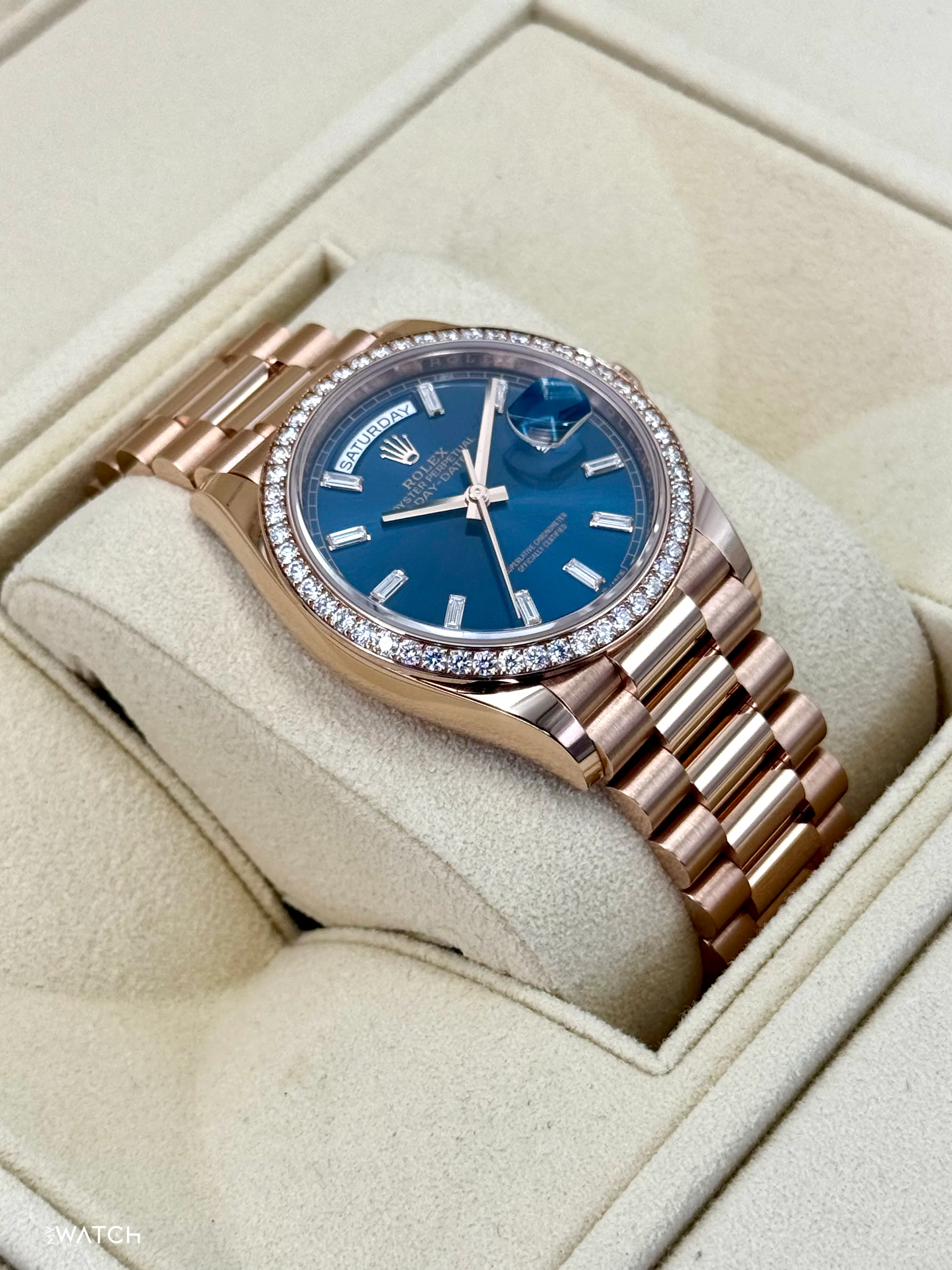 NEW 2025 Rolex Day-Date 36mm 128345RBR Rose Gold Blue Baguette Dial - Image 6