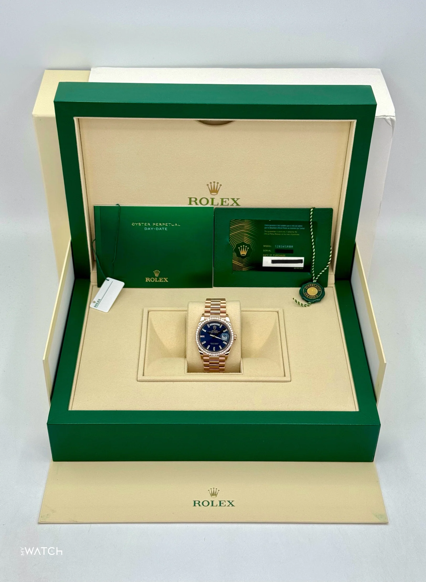 NEW 2025 Rolex Day-Date 36mm 128345RBR Rose Gold Blue Baguette Dial - Image 9
