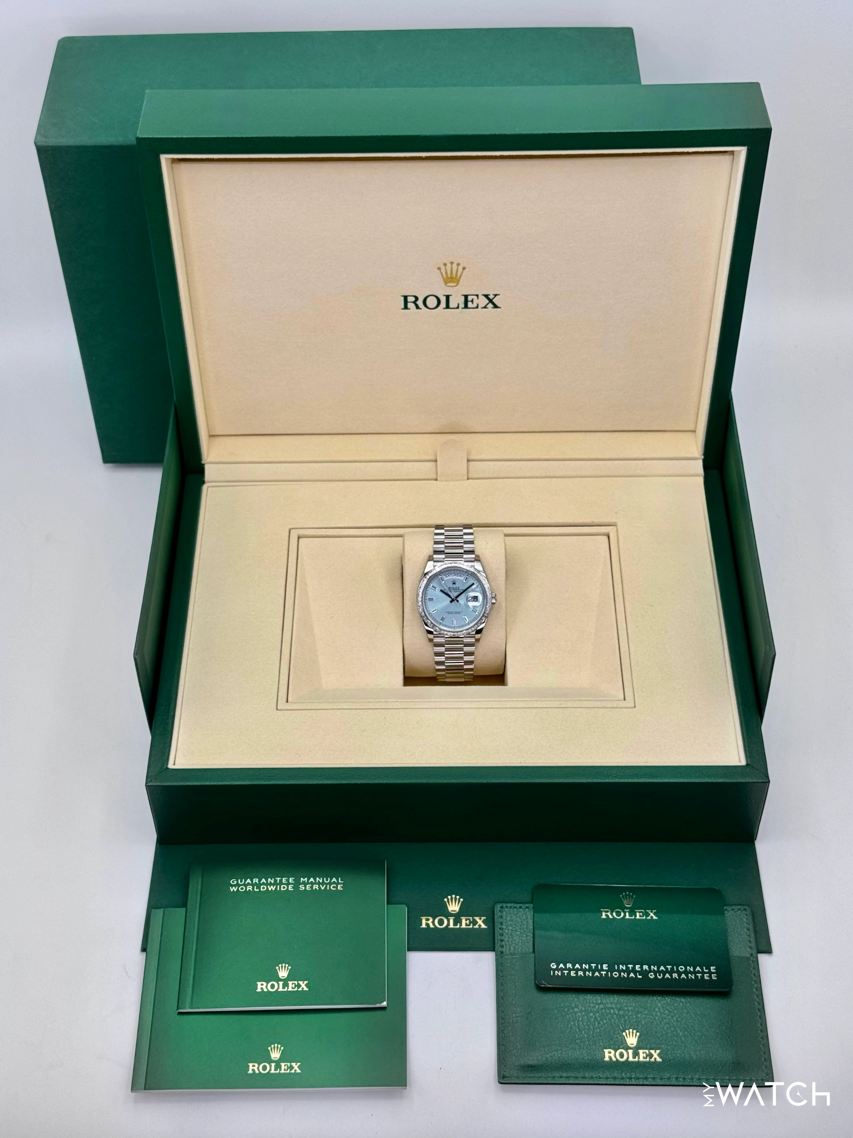 NEW 2025 Rolex Day-Date 36mm 128396TBR Ice Blue Diamond Baguette Dial - Image 10