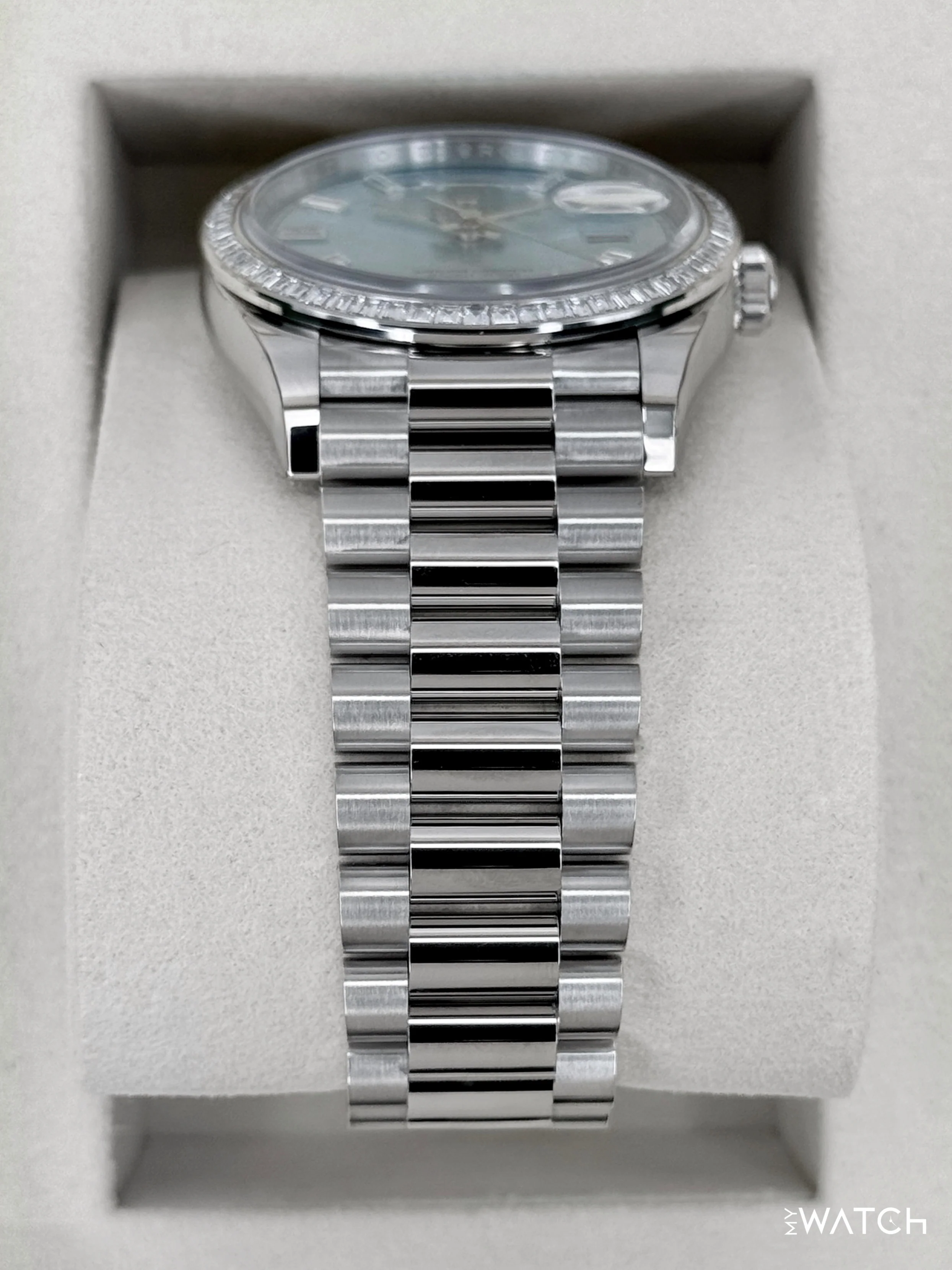 NEW 2025 Rolex Day-Date 36mm 128396TBR Ice Blue Diamond Baguette Dial - Image 3