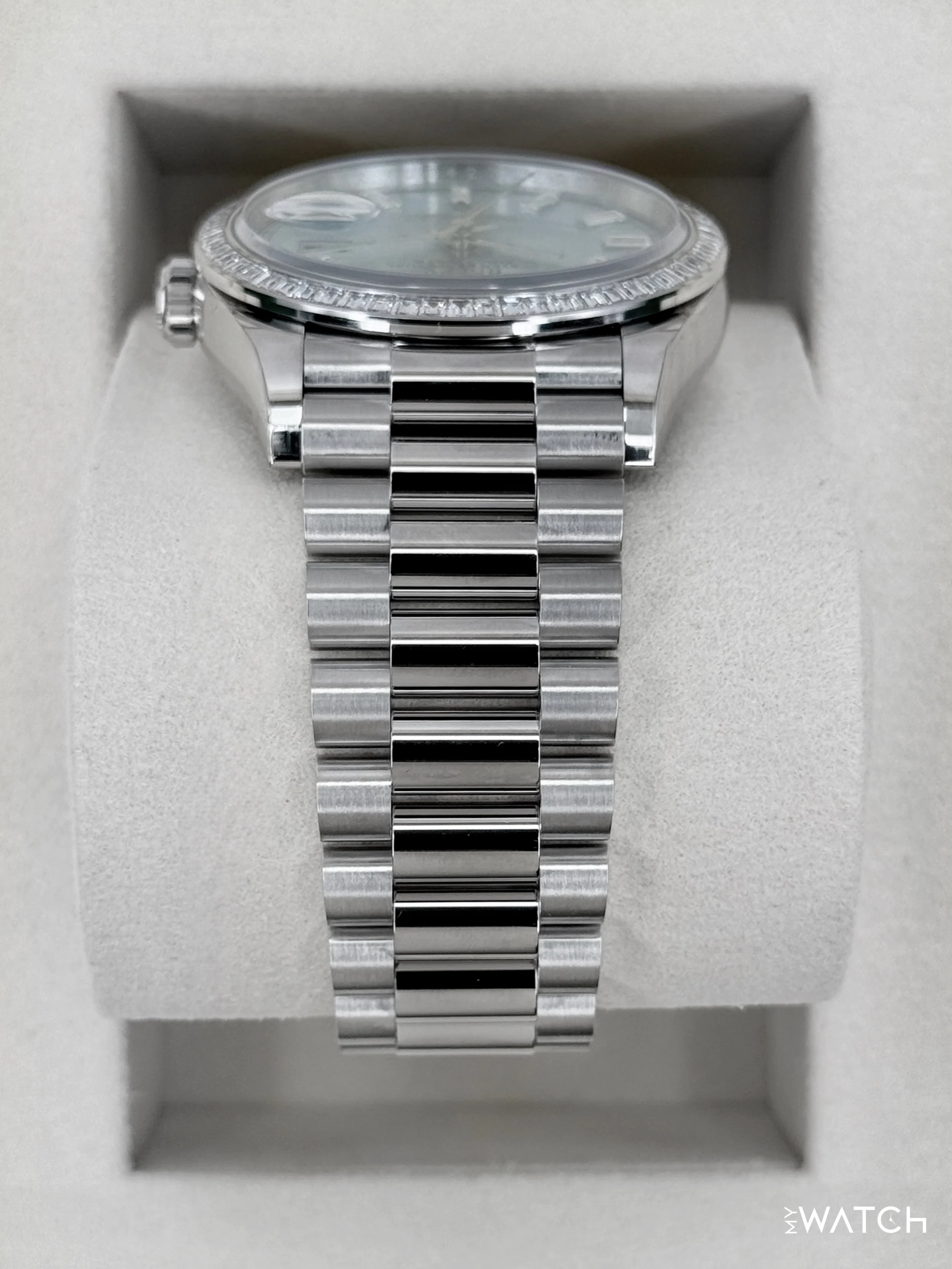 NEW 2025 Rolex Day-Date 36mm 128396TBR Ice Blue Diamond Baguette Dial - Image 4
