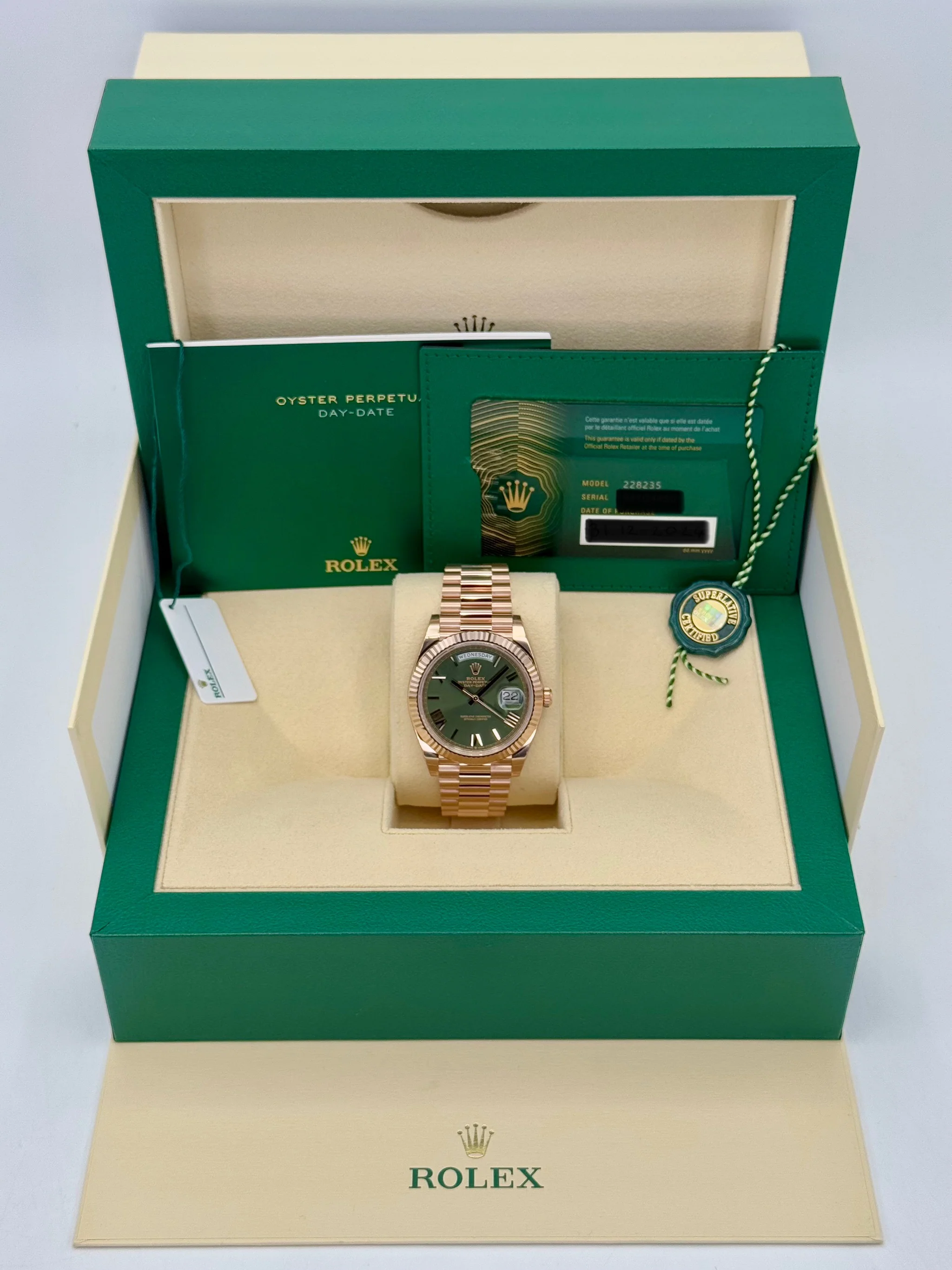 NEW 2025 Rolex Day-Date 40mm 228235 Presidential Rose Gold Olive Dial - Image 10
