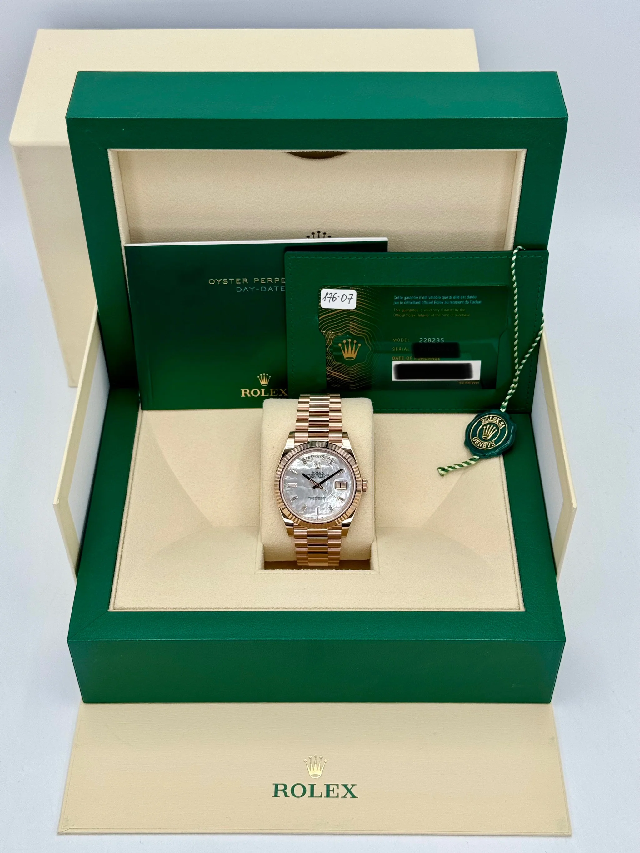 NEW 2025 Rolex Day-Date 40mm 228235 Rose Gold Mother Of Pearl Diamond Dial - Image 10