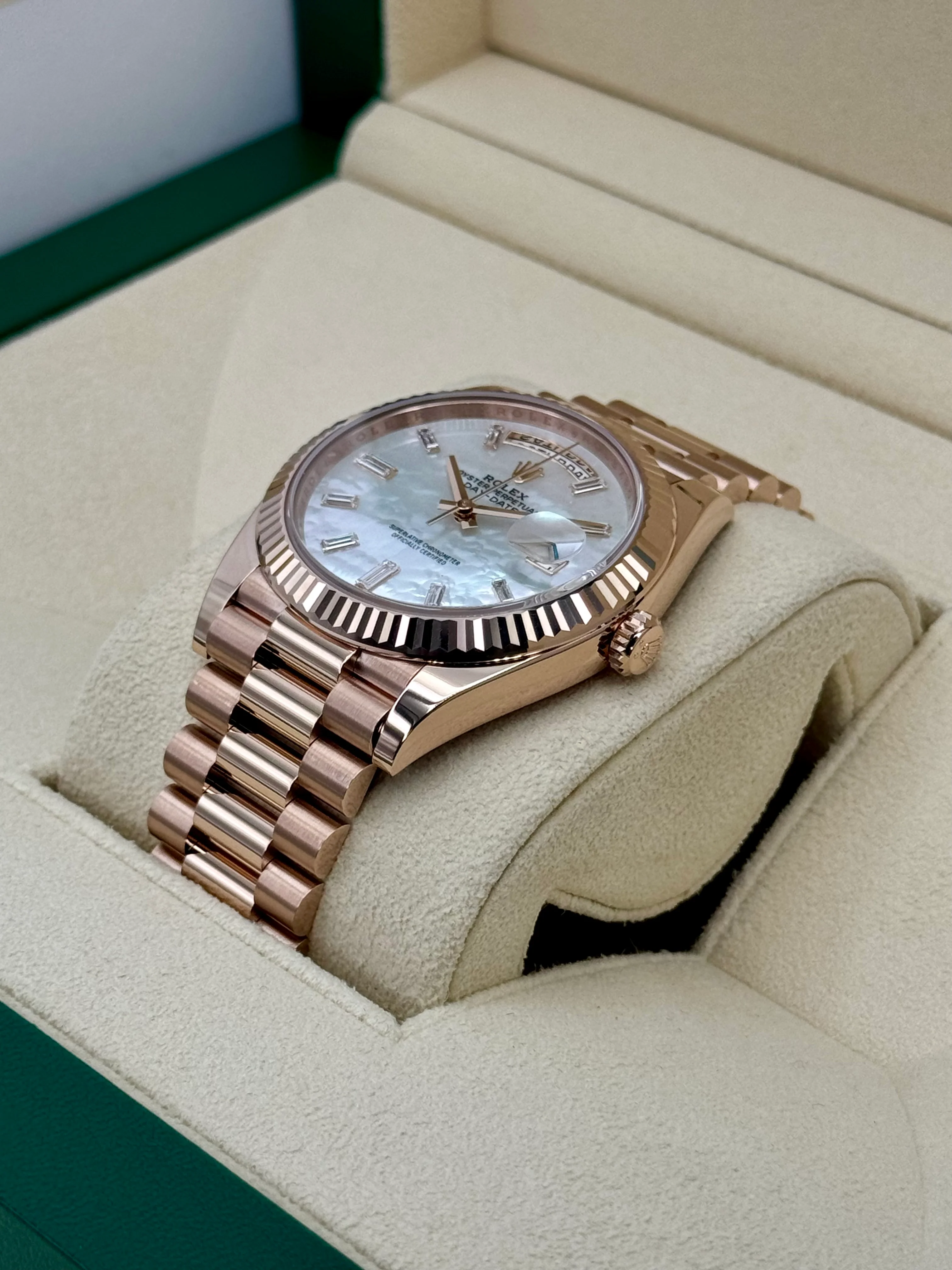 NEW 2025 Rolex Day-Date 40mm 228235 Rose Gold Mother Of Pearl Diamond Dial - Image 5