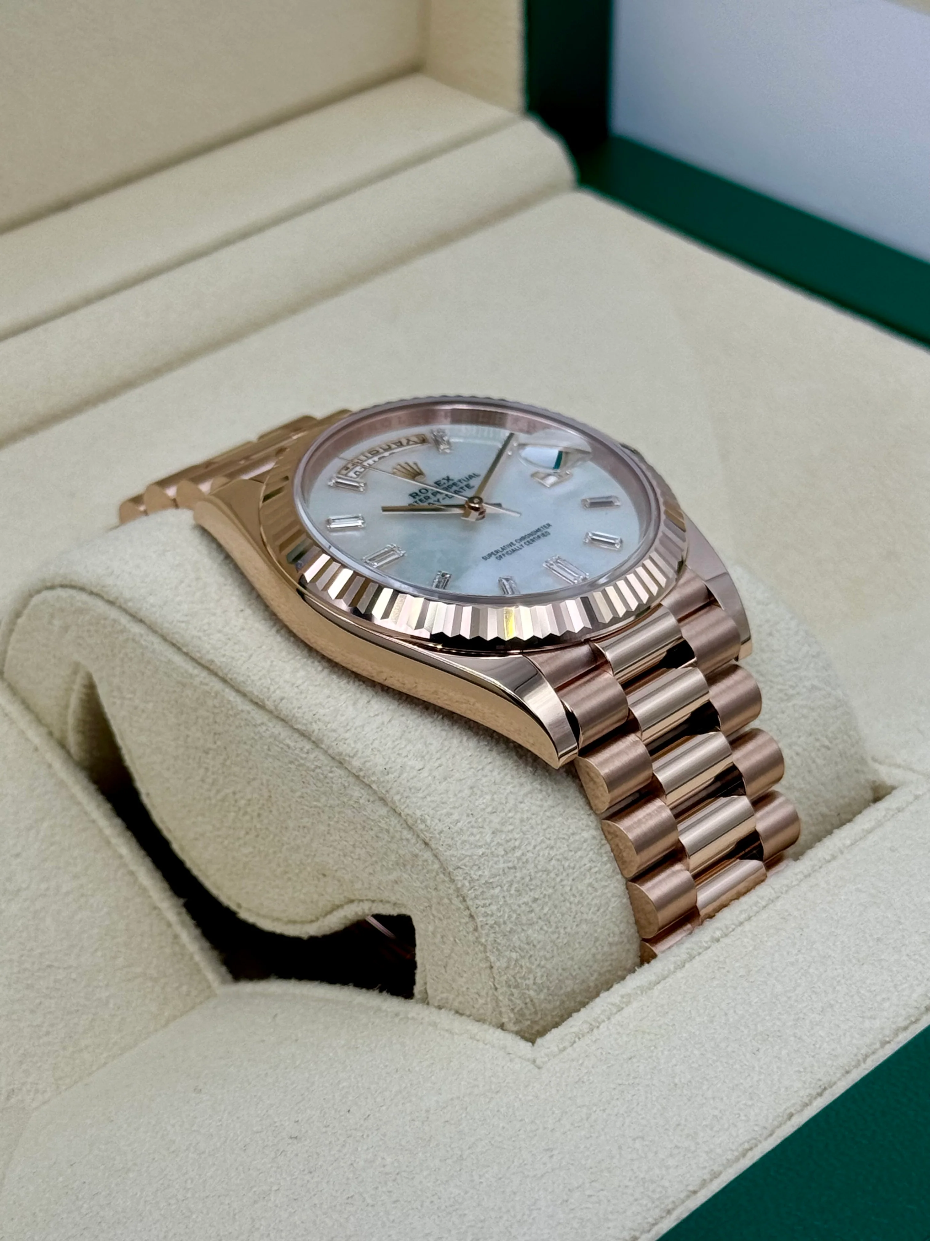 NEW 2025 Rolex Day-Date 40mm 228235 Rose Gold Mother Of Pearl Diamond Dial - Image 6