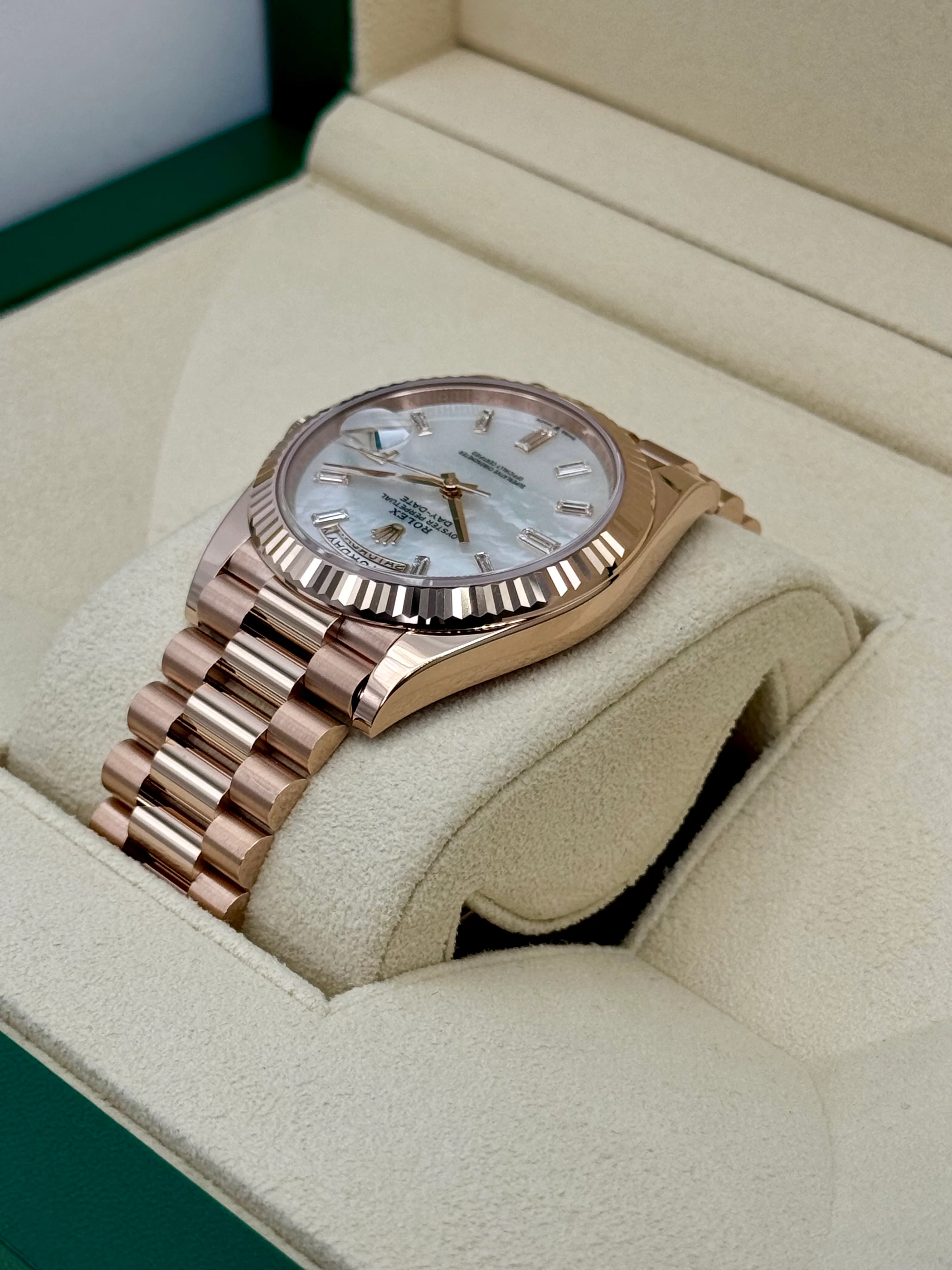 NEW 2025 Rolex Day-Date 40mm 228235 Rose Gold Mother Of Pearl Diamond Dial - Image 7