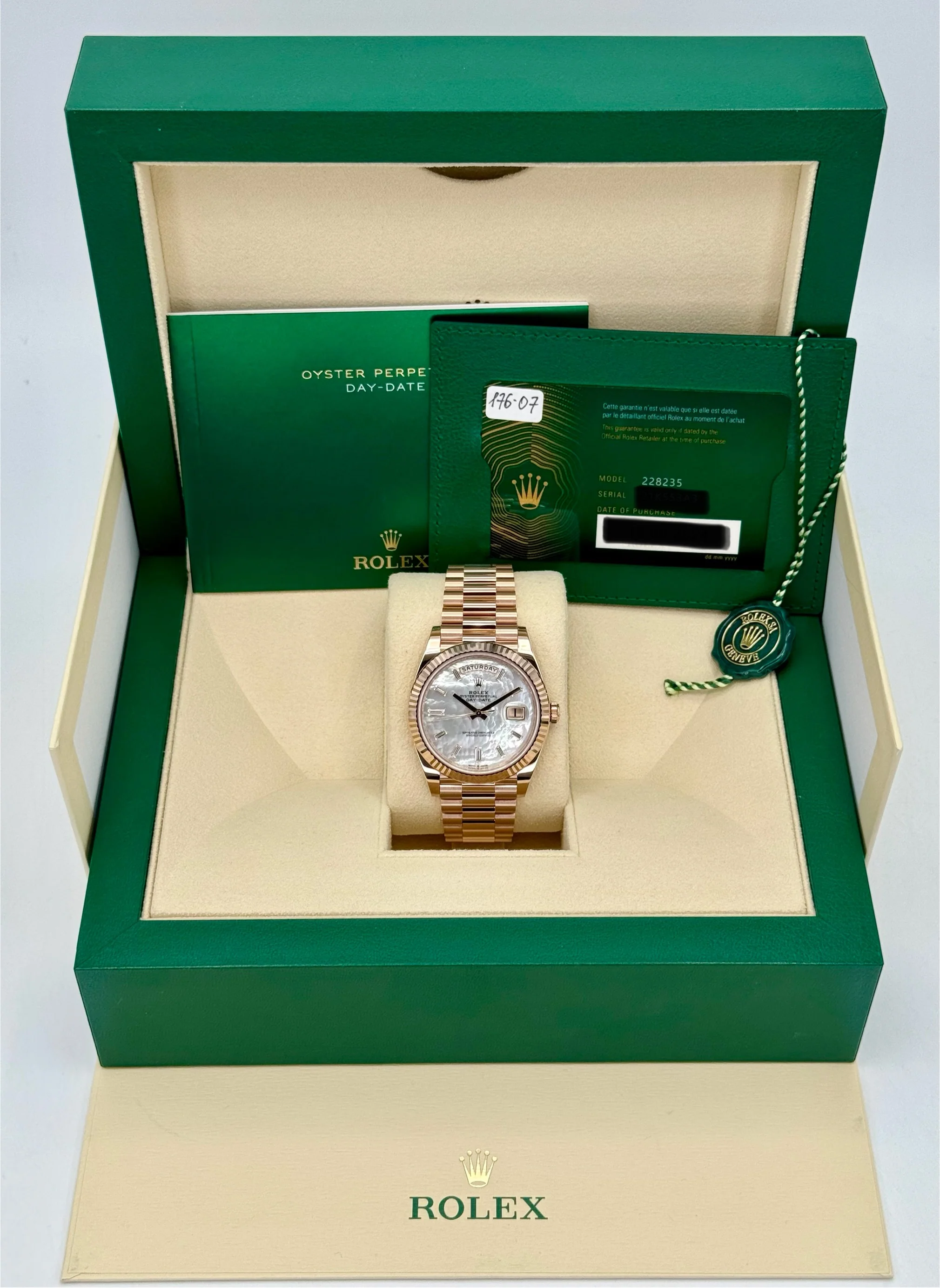 NEW 2025 Rolex Day-Date 40mm 228235 Rose Gold Mother Of Pearl Diamond Dial - Image 9