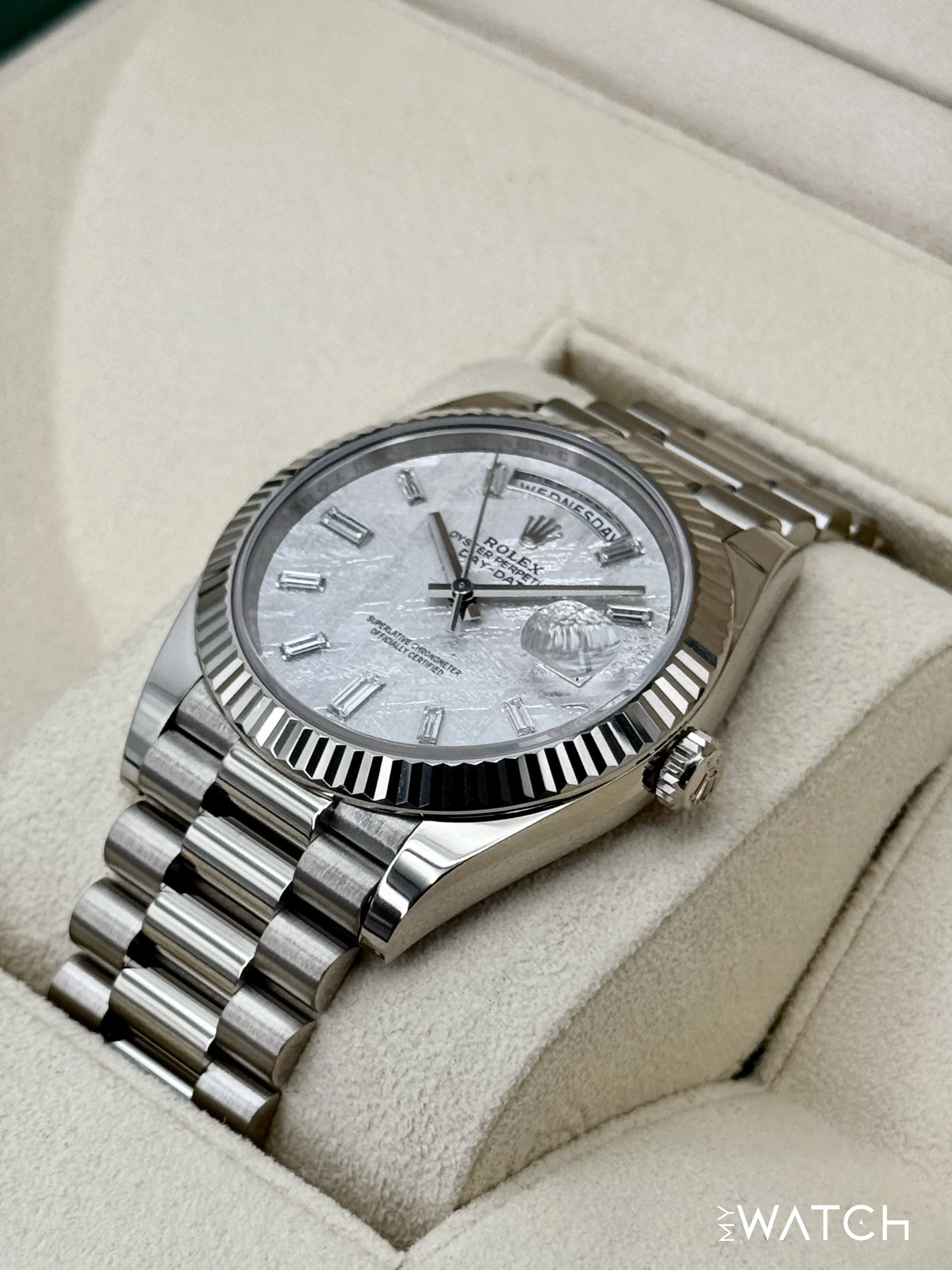 NEW 2025 Rolex Day-Date 40mm 228239 Presidential White Gold Meteorite Dial - Image 5