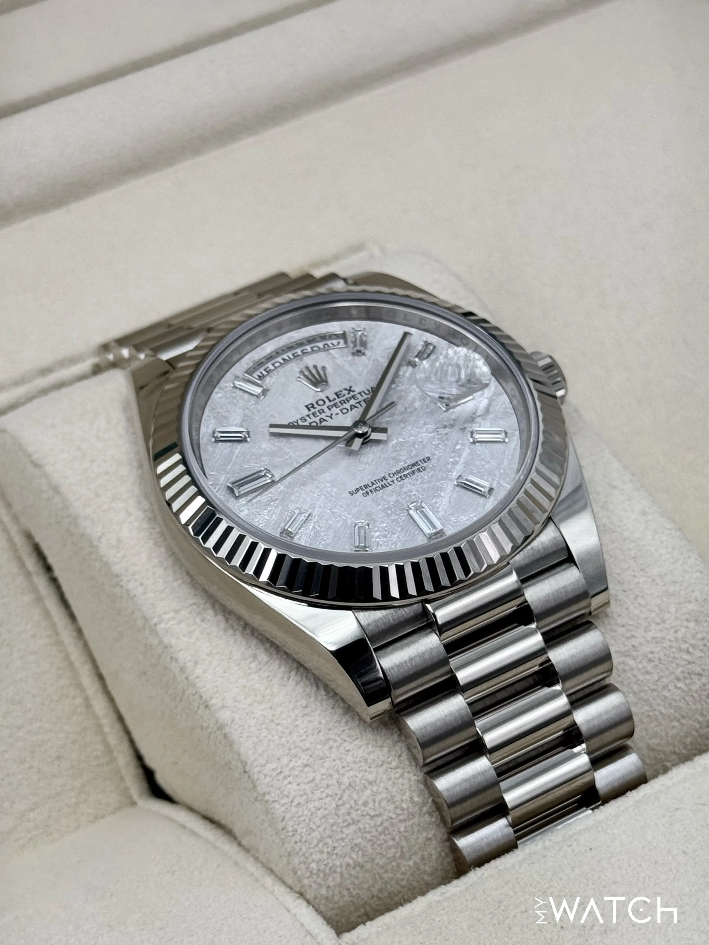 NEW 2025 Rolex Day-Date 40mm 228239 Presidential White Gold Meteorite Dial - Image 6