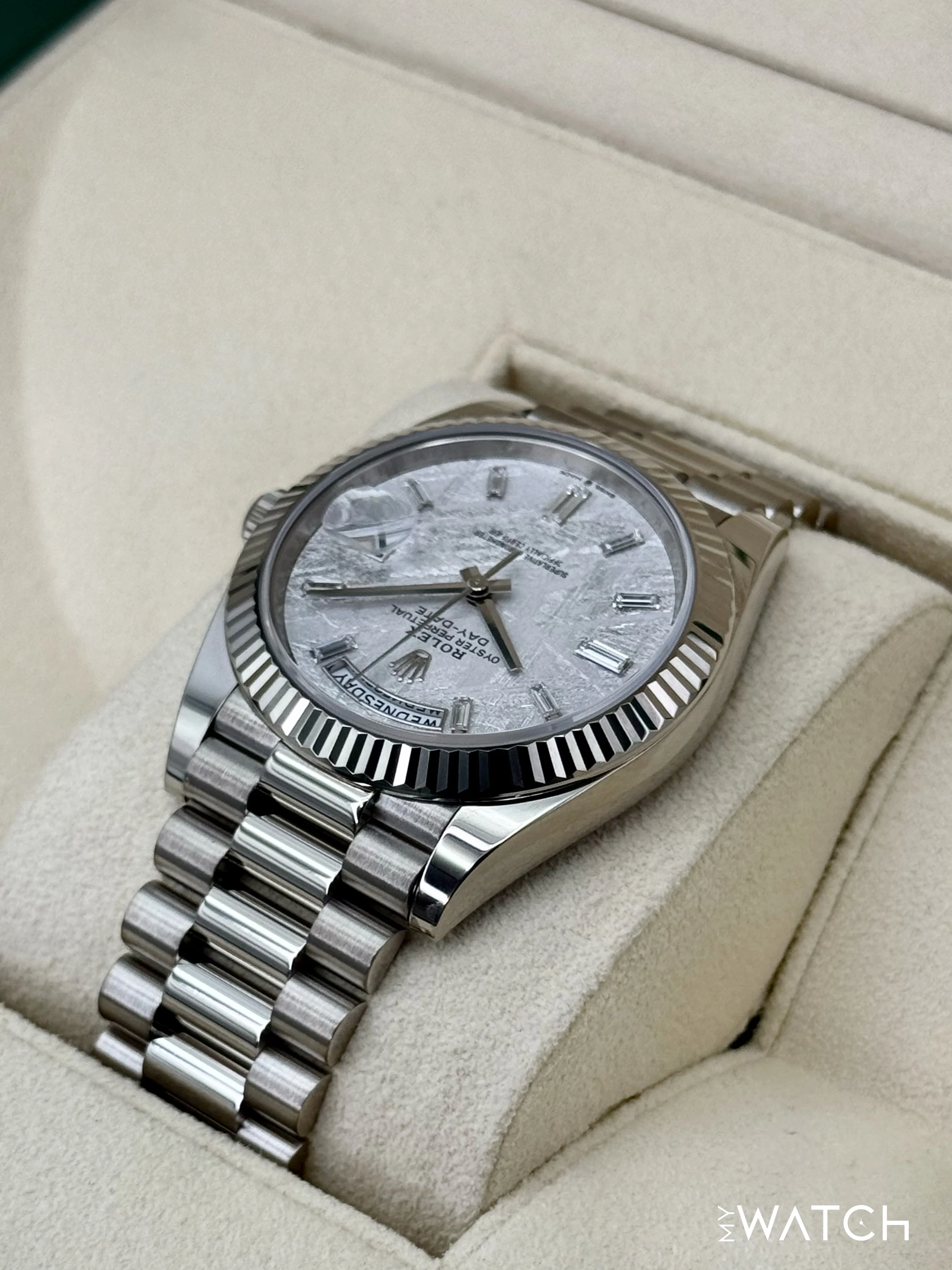 NEW 2025 Rolex Day-Date 40mm 228239 Presidential White Gold Meteorite Dial - Image 7