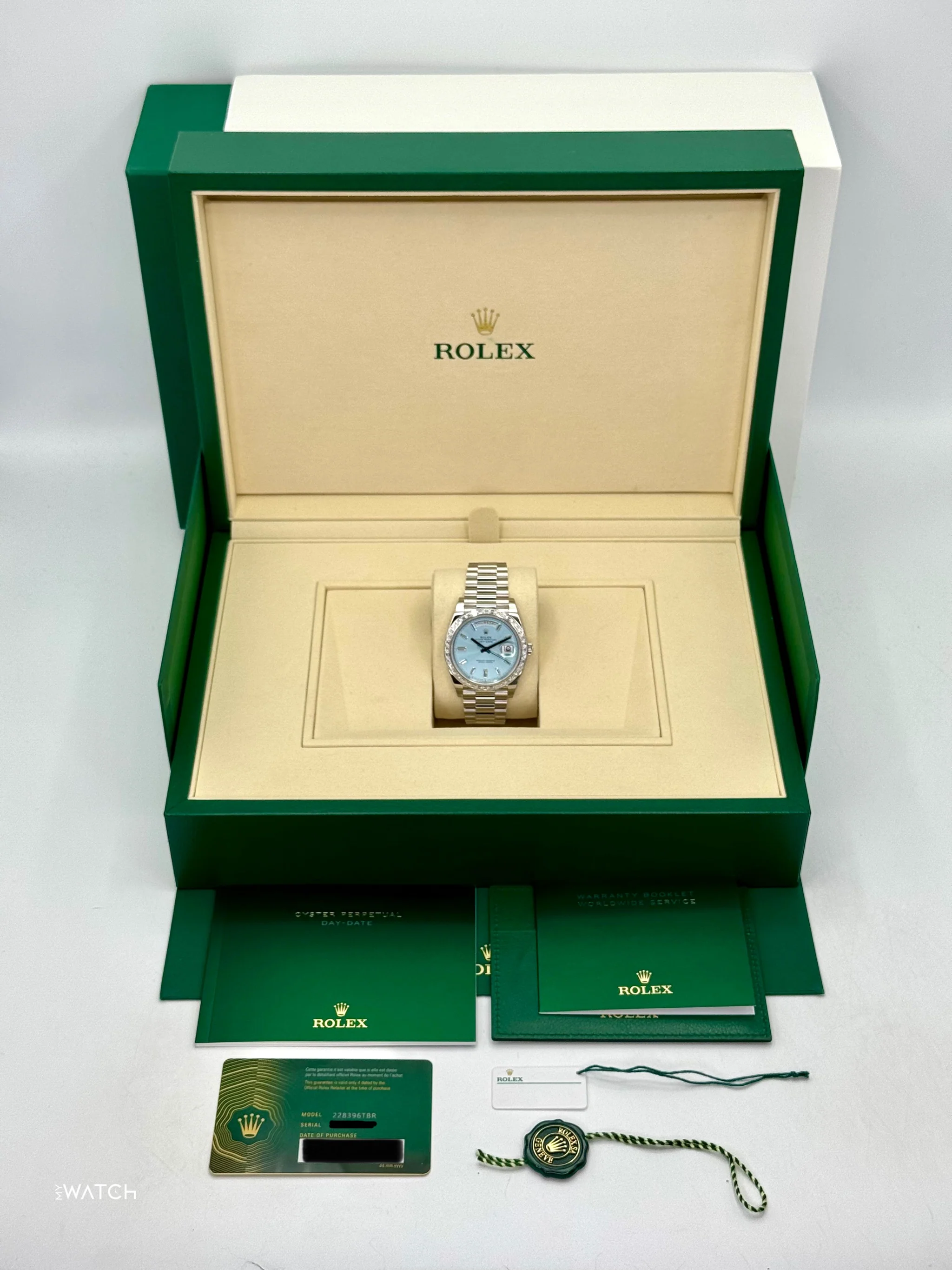 NEW 2025 Rolex Day-Date 40mm 228396TBR Ice Blue Diamond Baguette Dial - Image 10