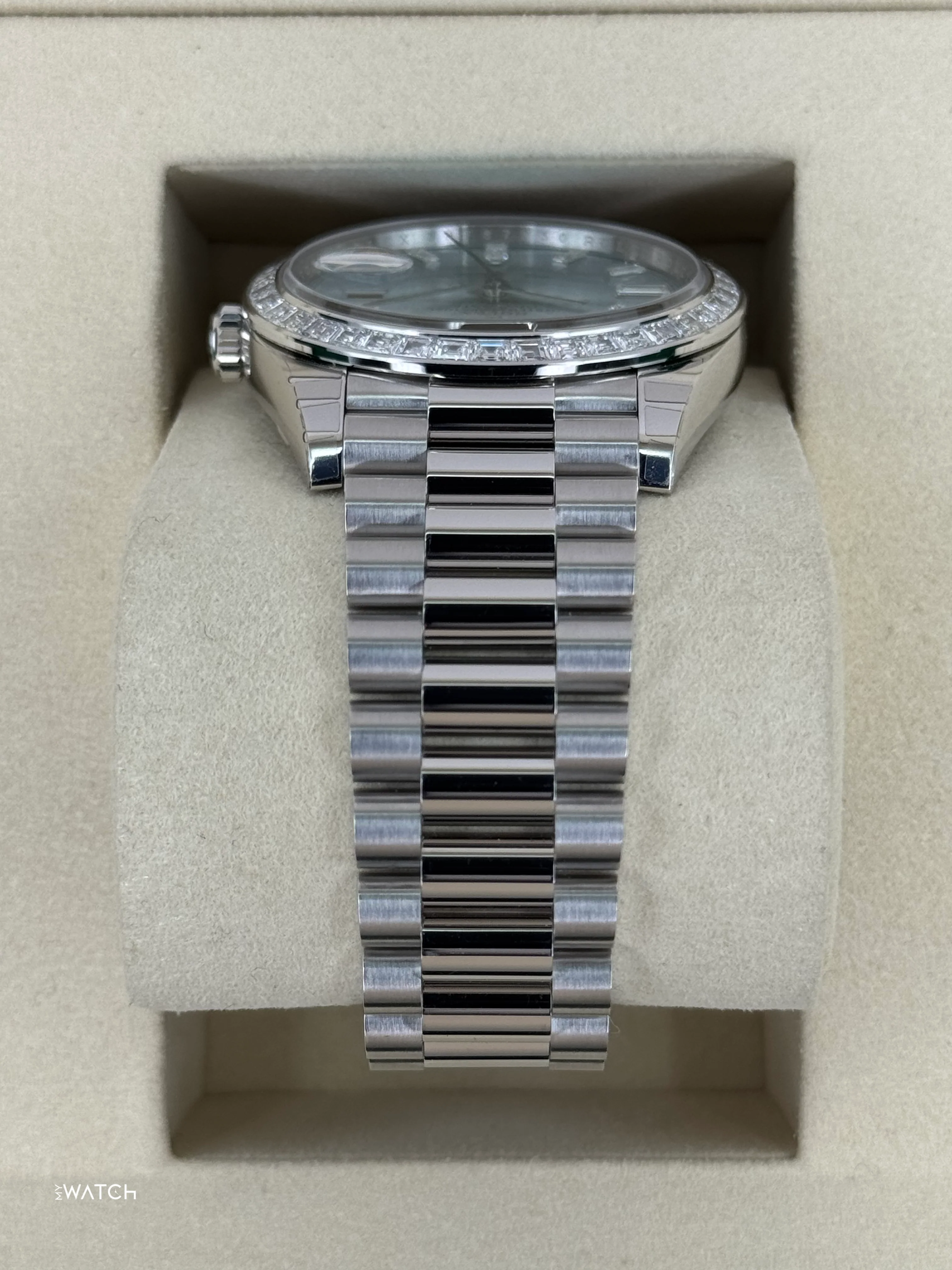 NEW 2025 Rolex Day-Date 40mm 228396TBR Ice Blue Diamond Baguette Dial - Image 4