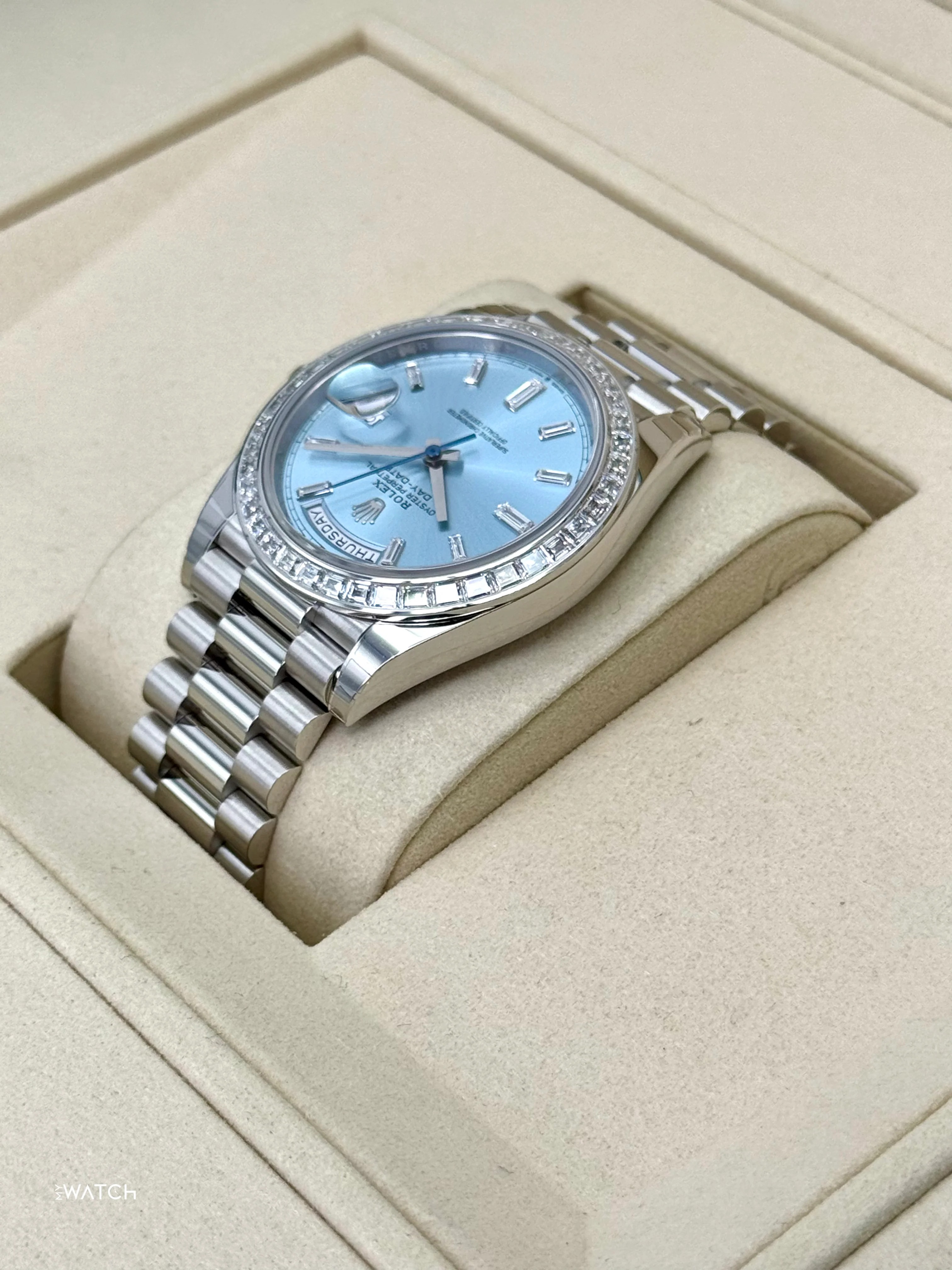 NEW 2025 Rolex Day-Date 40mm 228396TBR Ice Blue Diamond Baguette Dial - Image 7
