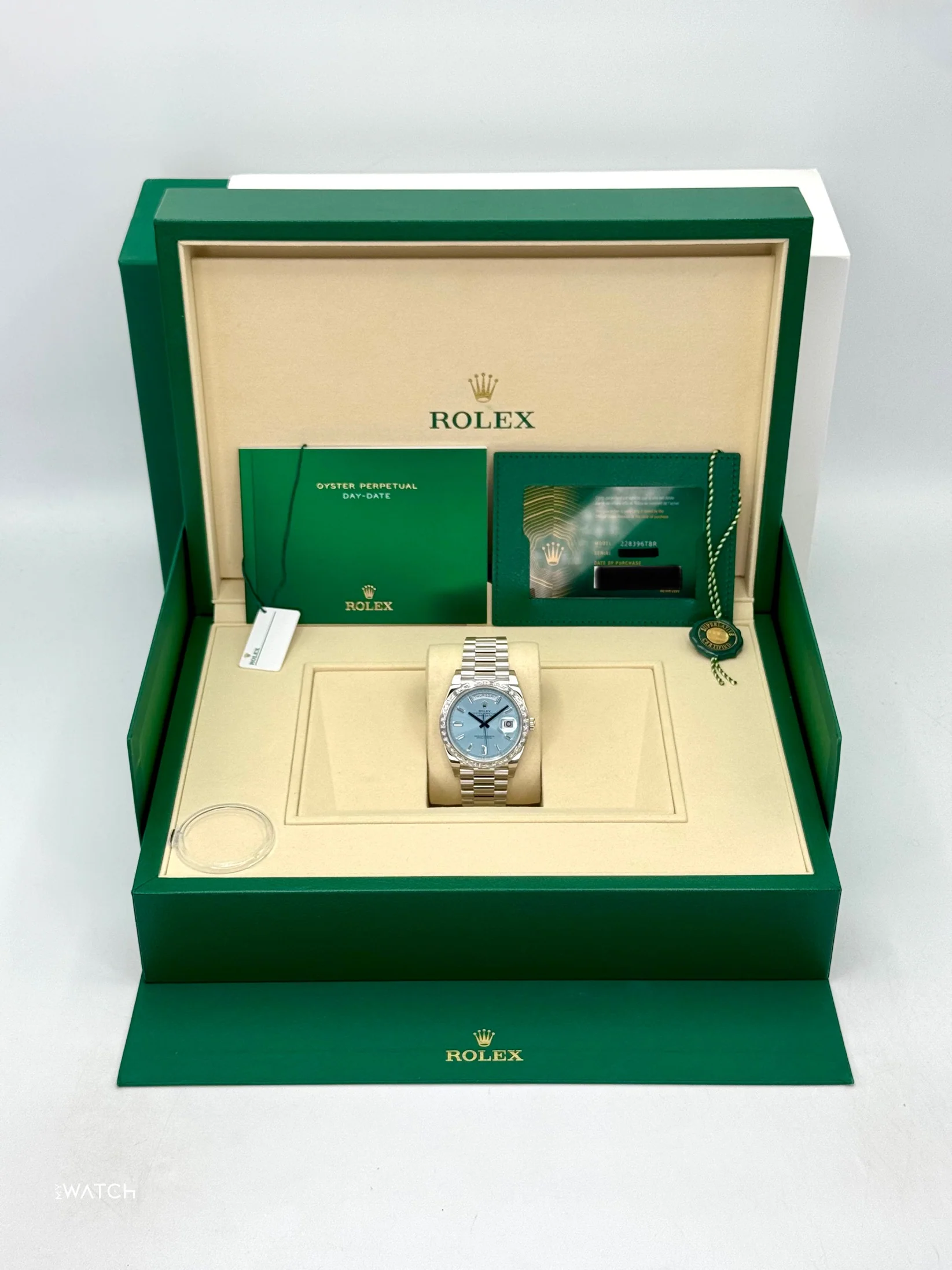 NEW 2025 Rolex Day-Date 40mm 228396TBR Ice Blue Diamond Baguette Dial - Image 9