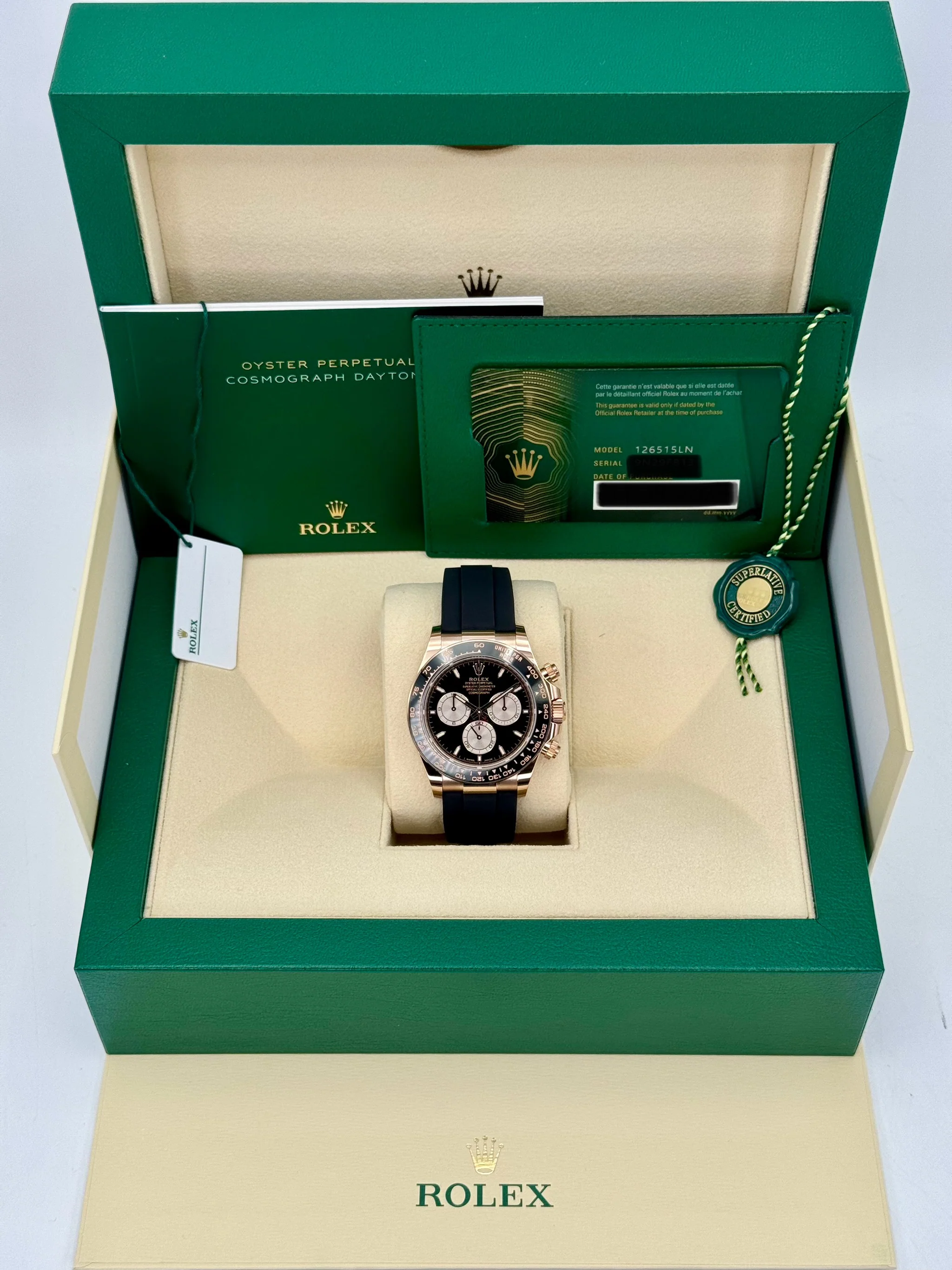NEW 2025 Rolex Daytona 40mm 126515LN Rose Gold Oysterflex Black Dial - Image 9