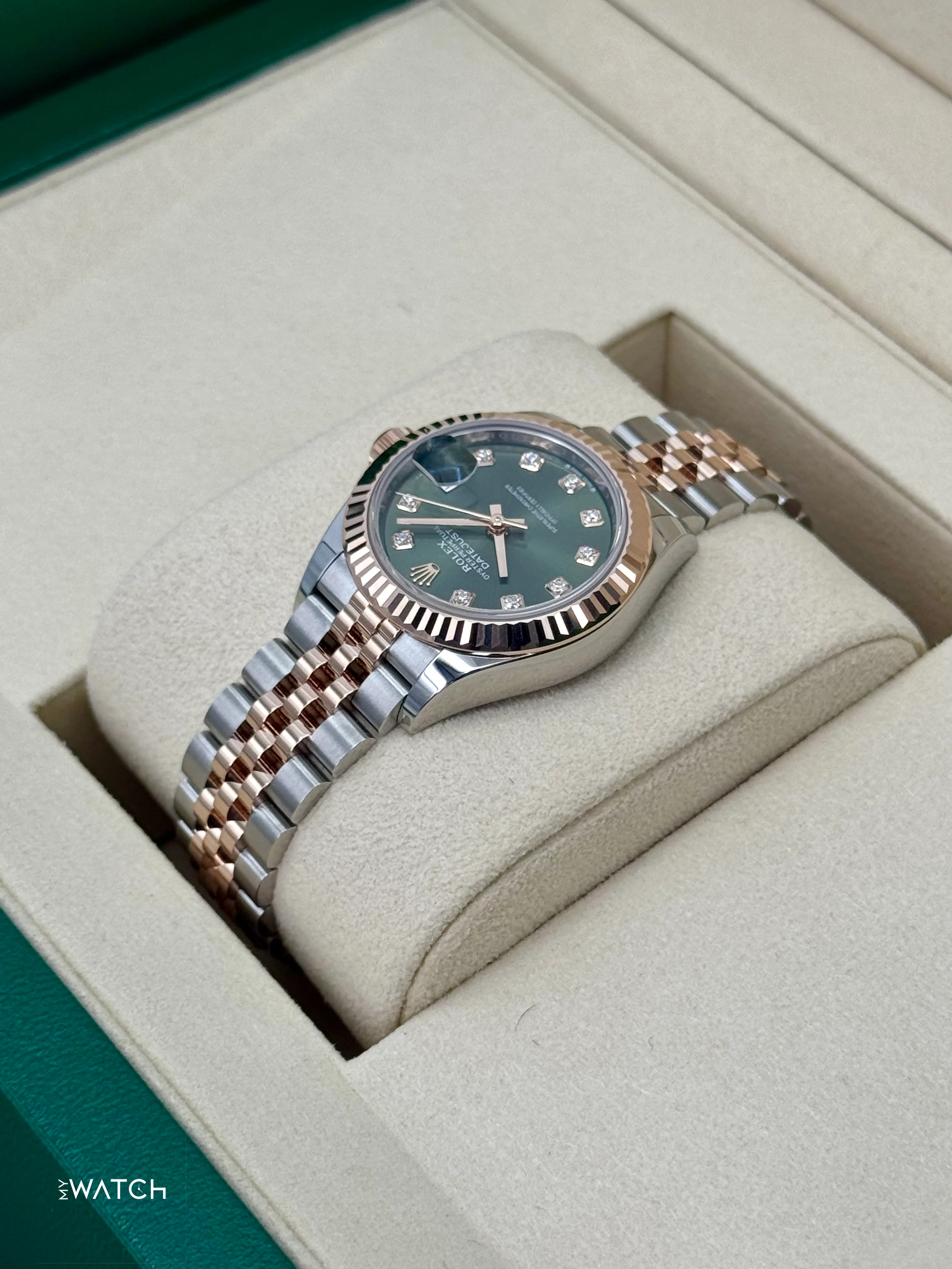 NEW 2025 Rolex Ladies Datejust 28mm 279171 Two-Tone Green Diamond Dial - Image 7